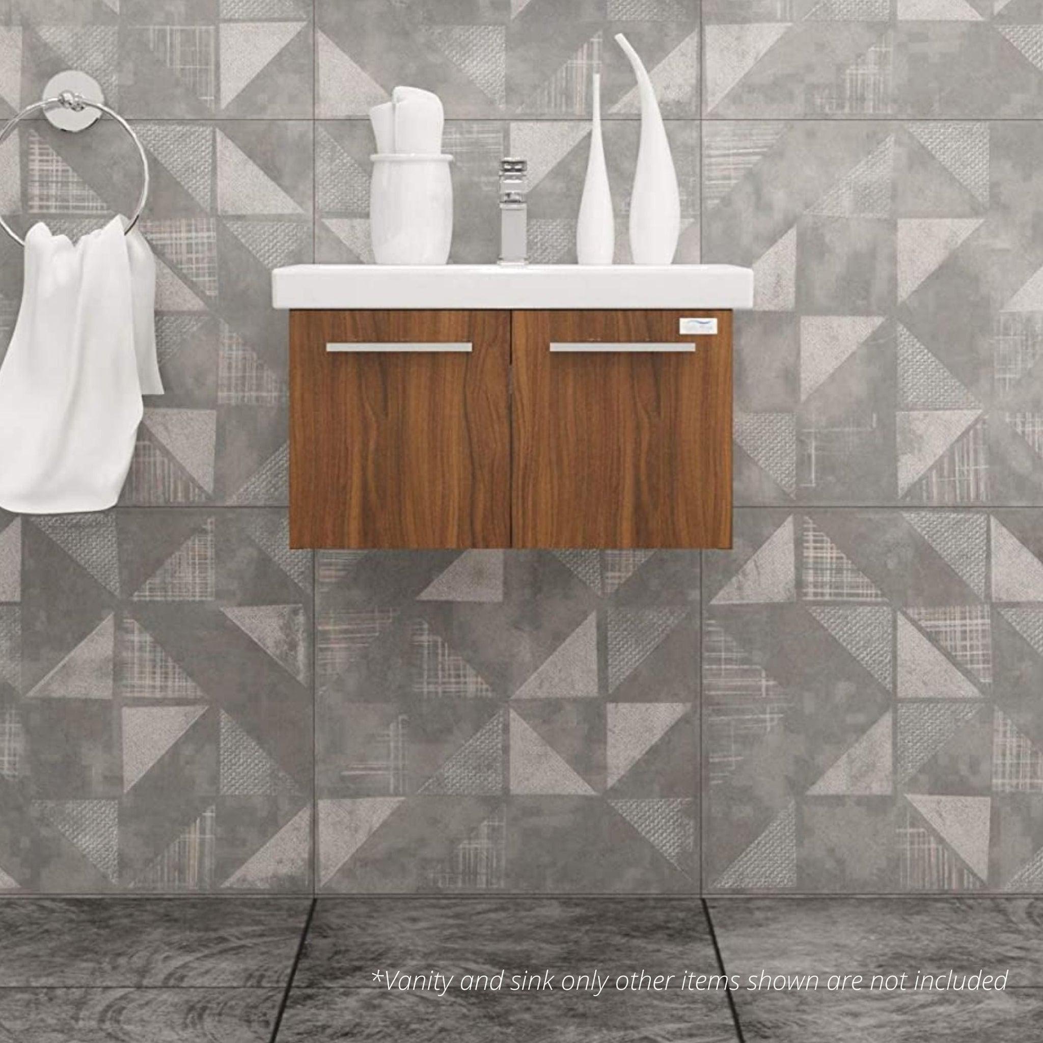 Casa Mare, Casa Mare Aspe 24" Matte Walnut Wall-Mounted Bathroom Vanity and Ceramic Sink Combo