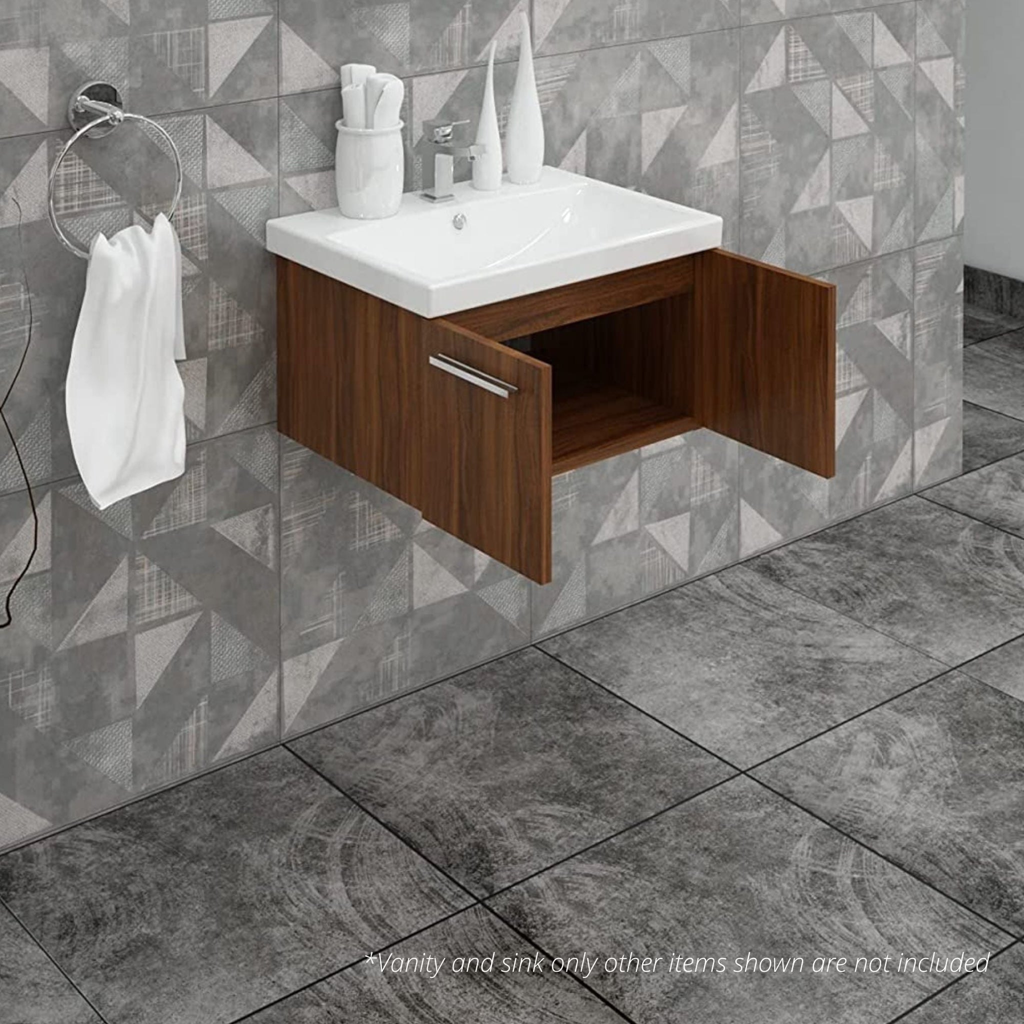 Casa Mare, Casa Mare Aspe 24" Matte Walnut Wall-Mounted Bathroom Vanity and Ceramic Sink Combo