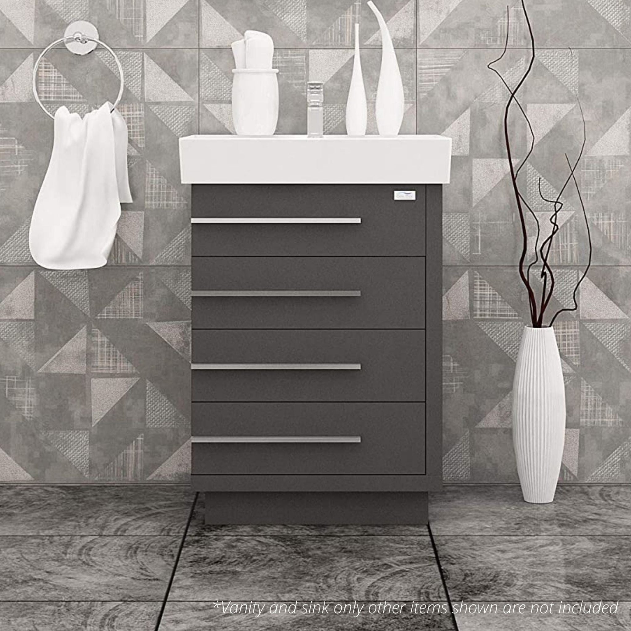 Casa Mare, Casa Mare Domenico 24" Glossy Gray Bathroom Vanity and Ceramic Sink Combo