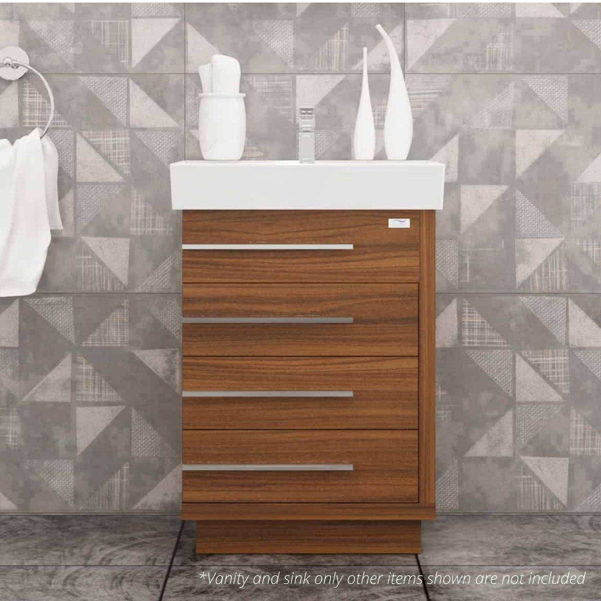 Casa Mare, Casa Mare Domenico 24" Matte Walnut Bathroom Vanity and Ceramic Sink Combo