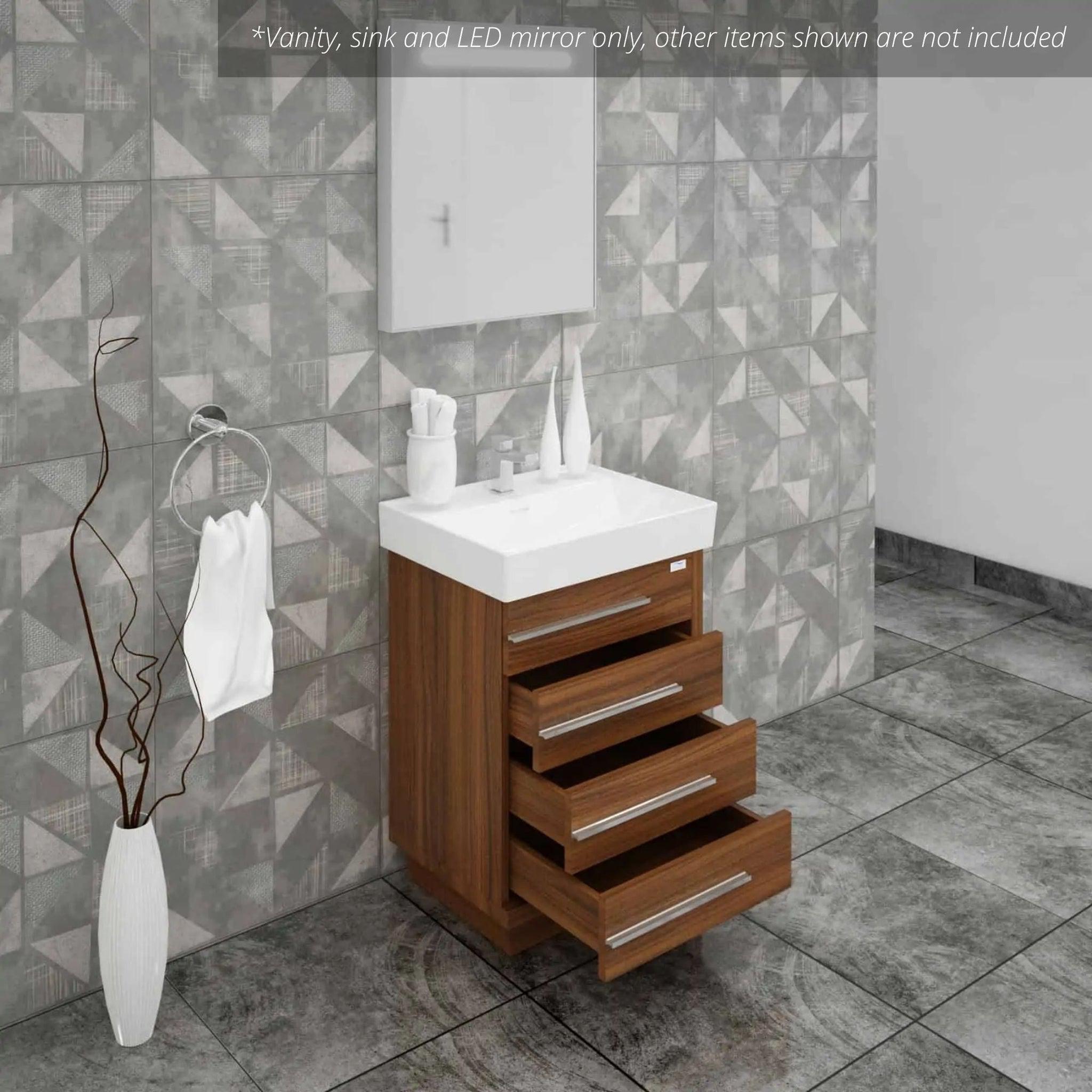 Casa Mare, Casa Mare Domenico 24" Matte Walnut Bathroom Vanity and Ceramic Sink Combo With LED Mirror