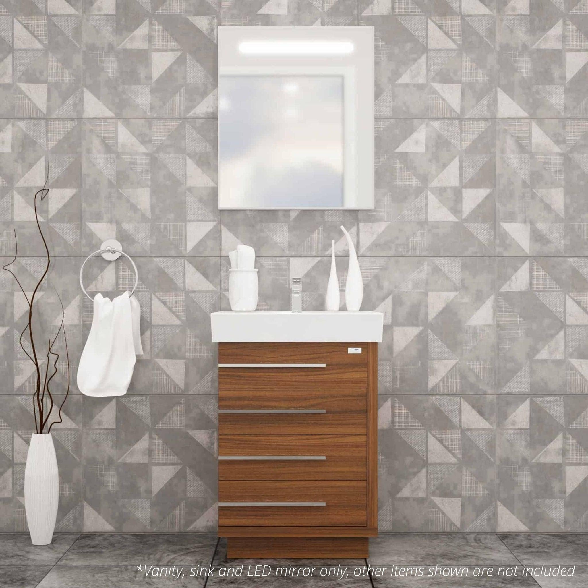 Casa Mare, Casa Mare Domenico 24" Matte Walnut Bathroom Vanity and Ceramic Sink Combo With LED Mirror