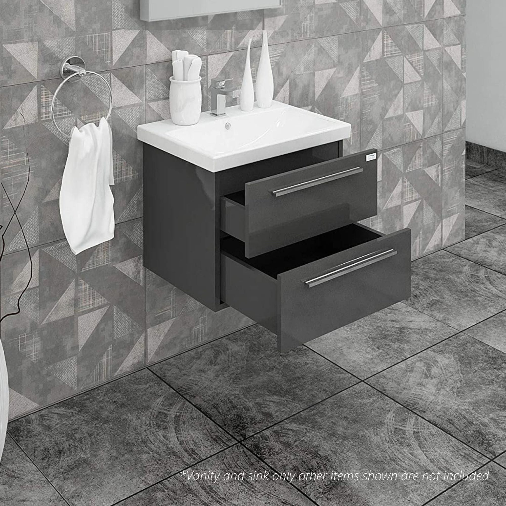 Casa Mare, Casa Mare Elke 24" Glossy Gray Wall-Mounted Bathroom Vanity and Ceramic Sink Combo