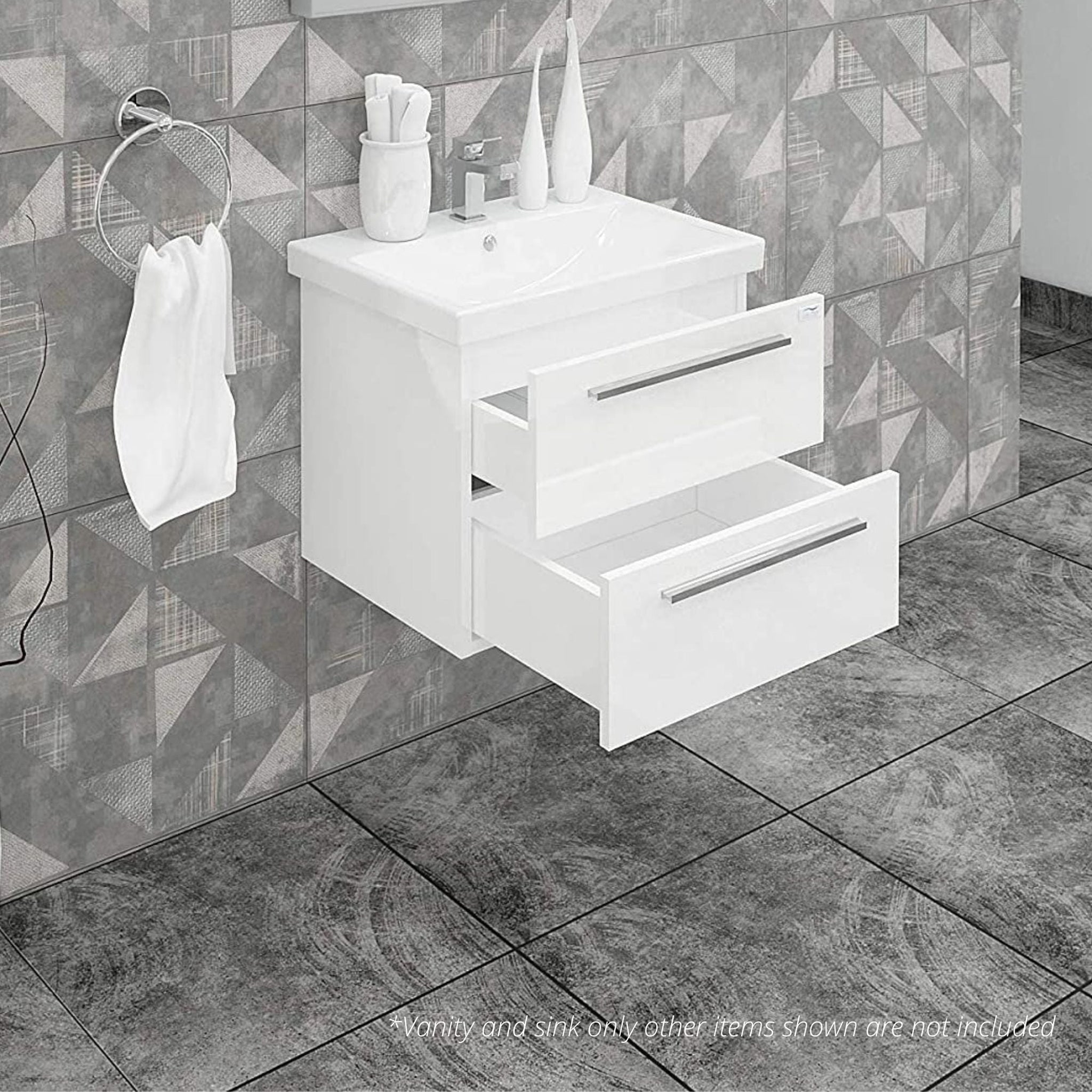 Casa Mare, Casa Mare Elke 24" Glossy White Wall-Mounted Bathroom Vanity and Ceramic Sink Combo