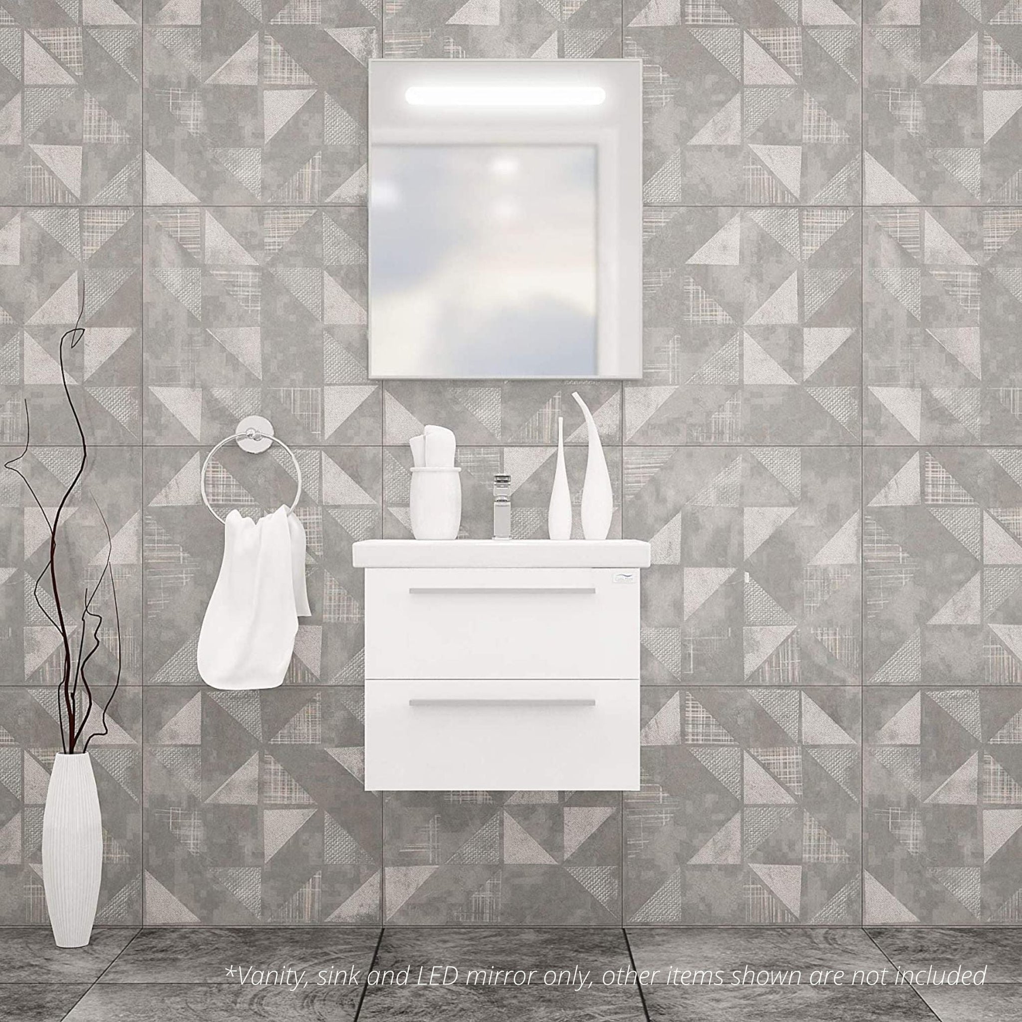 Casa Mare, Casa Mare Elke 24" Glossy White Wall-Mounted Bathroom Vanity and Ceramic Sink Combo With LED Mirror