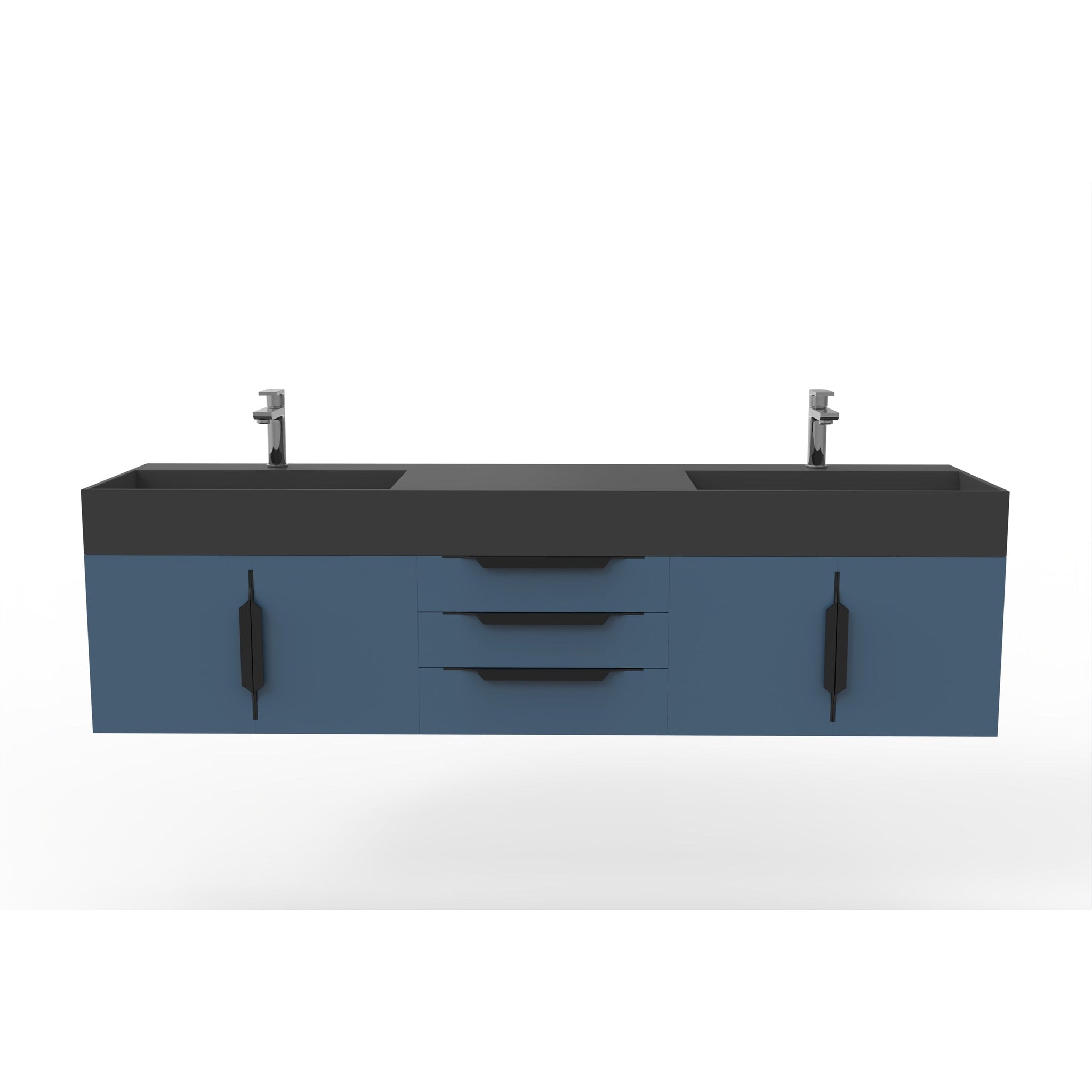 Castello USA, Castello USA Amazon 72" Blue Double Vanity Set With Black Top and Black Handles