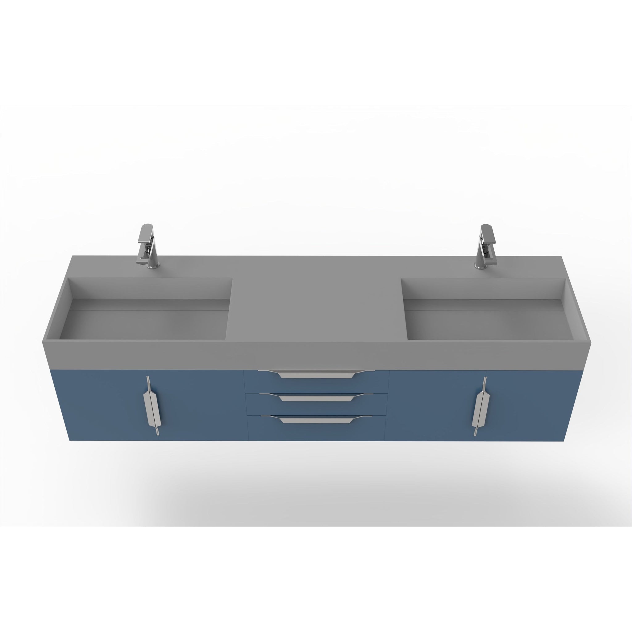 Castello USA, Castello USA Amazon 72" Blue Double Vanity Set With Gray Top and Chrome Handles