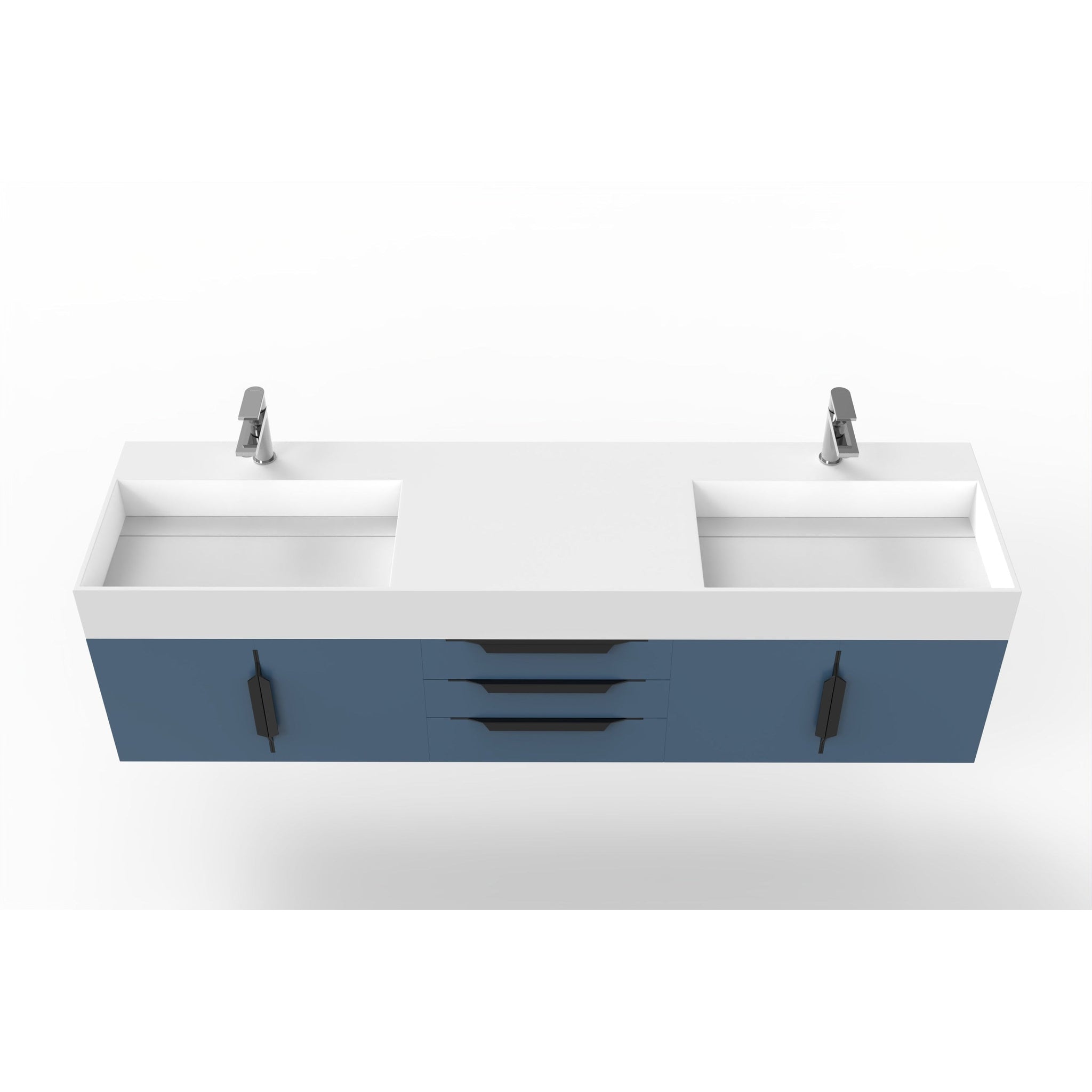 Castello USA, Castello USA Amazon 72" Blue Double Vanity Set With White Top and Black Handles