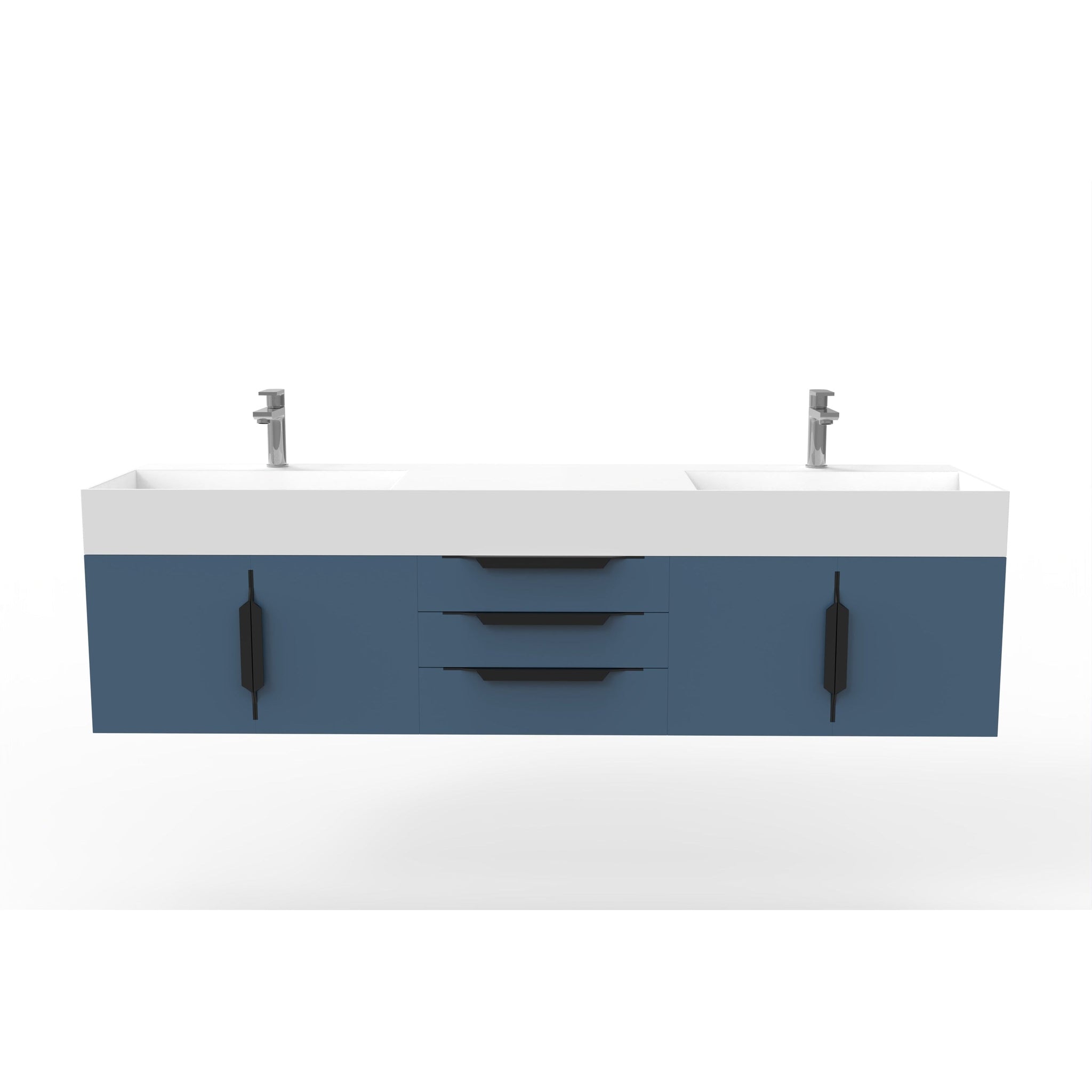 Castello USA, Castello USA Amazon 72" Blue Double Vanity Set With White Top and Black Handles