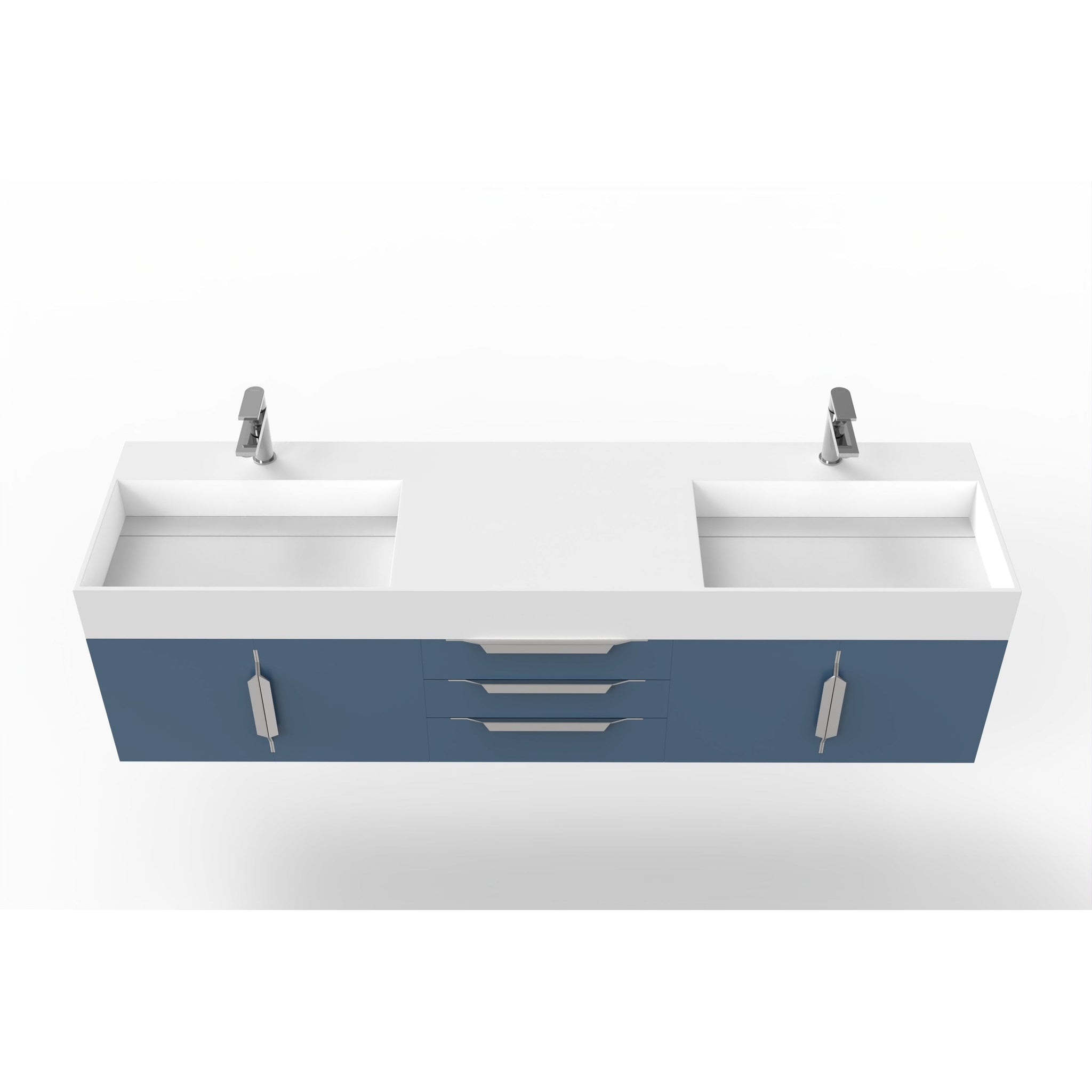 Castello USA, Castello USA Amazon 72" Blue Double Vanity Set With White Top and Chrome Handles