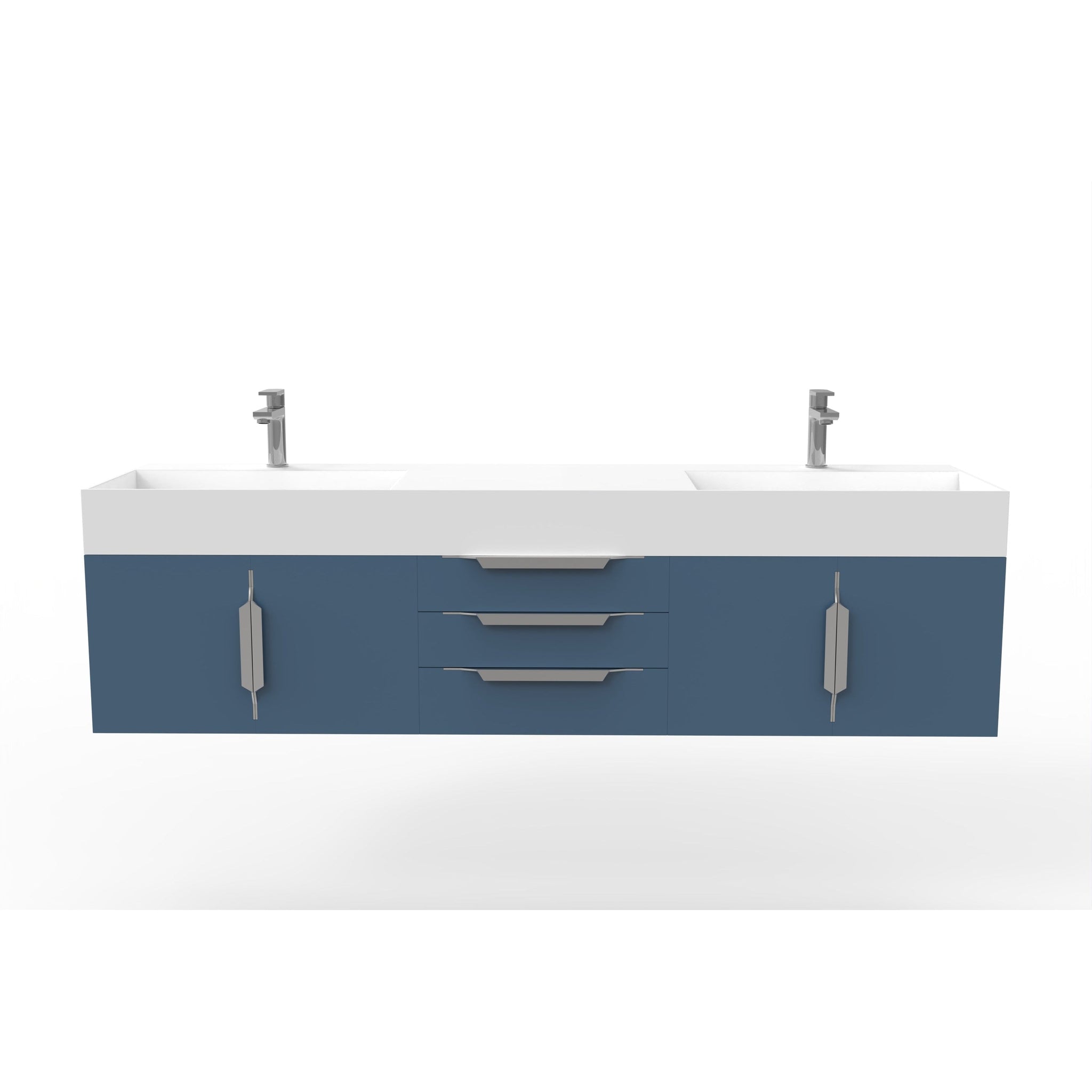 Castello USA, Castello USA Amazon 72" Blue Double Vanity Set With White Top and Chrome Handles