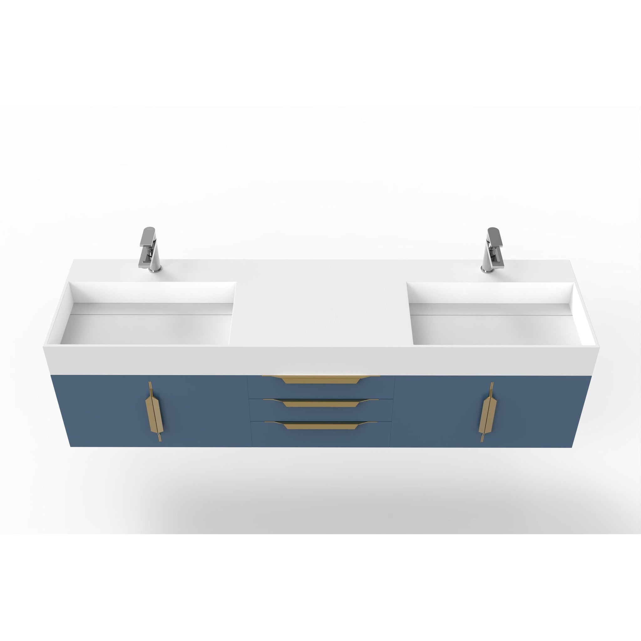 Castello USA, Castello USA Amazon 72" Blue Double Vanity Set With White Top and Gold Handles