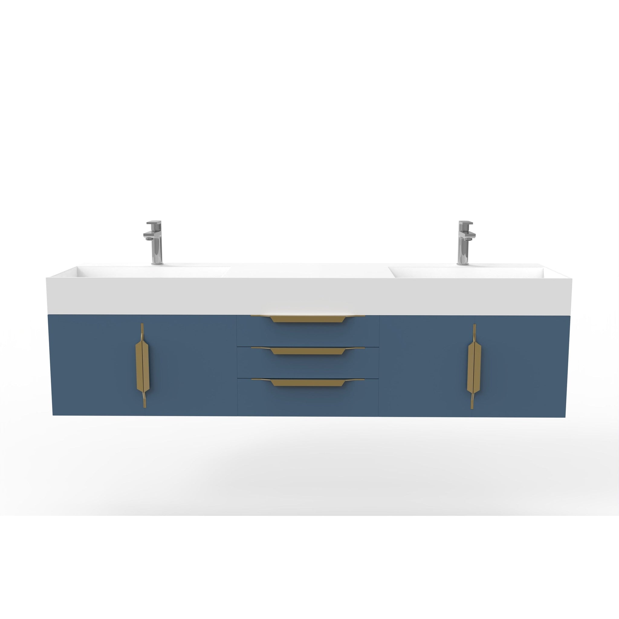 Castello USA, Castello USA Amazon 72" Blue Double Vanity Set With White Top and Gold Handles