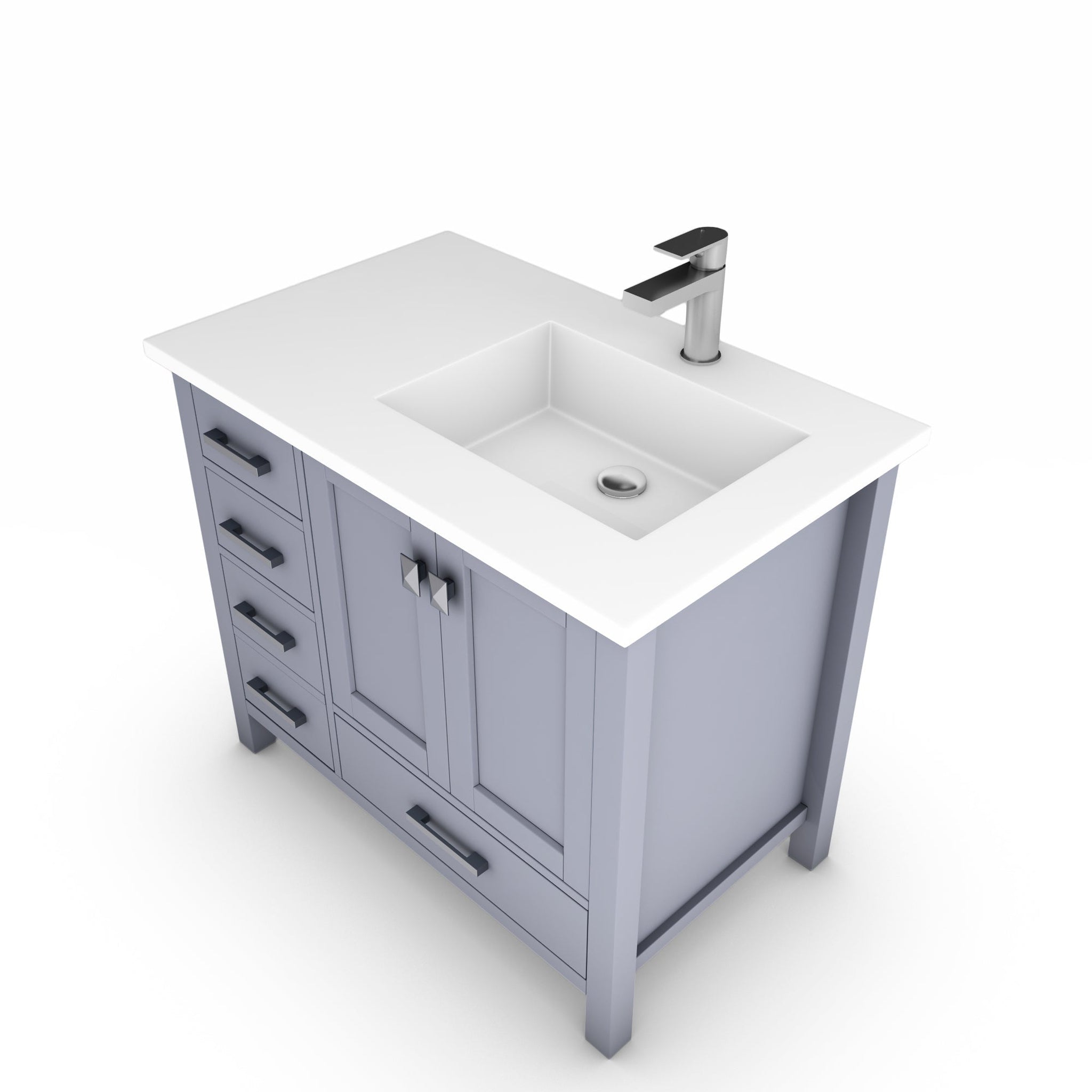 Castello USA, Castello USA Yamyam 36" Gray Right Offset Vanity Set With White Top and Chrome Handles