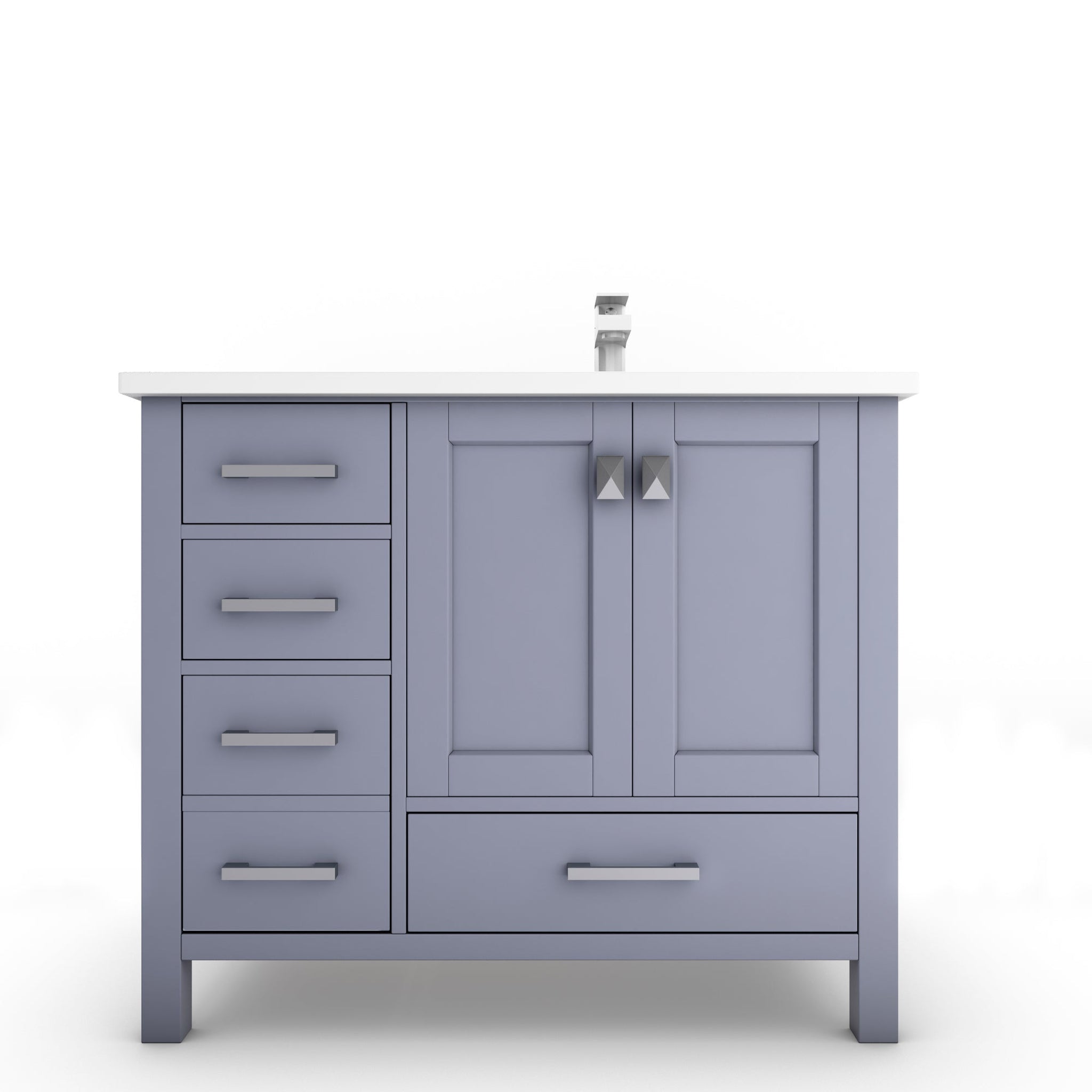 Castello USA, Castello USA Yamyam 36" Gray Right Offset Vanity Set With White Top and Chrome Handles