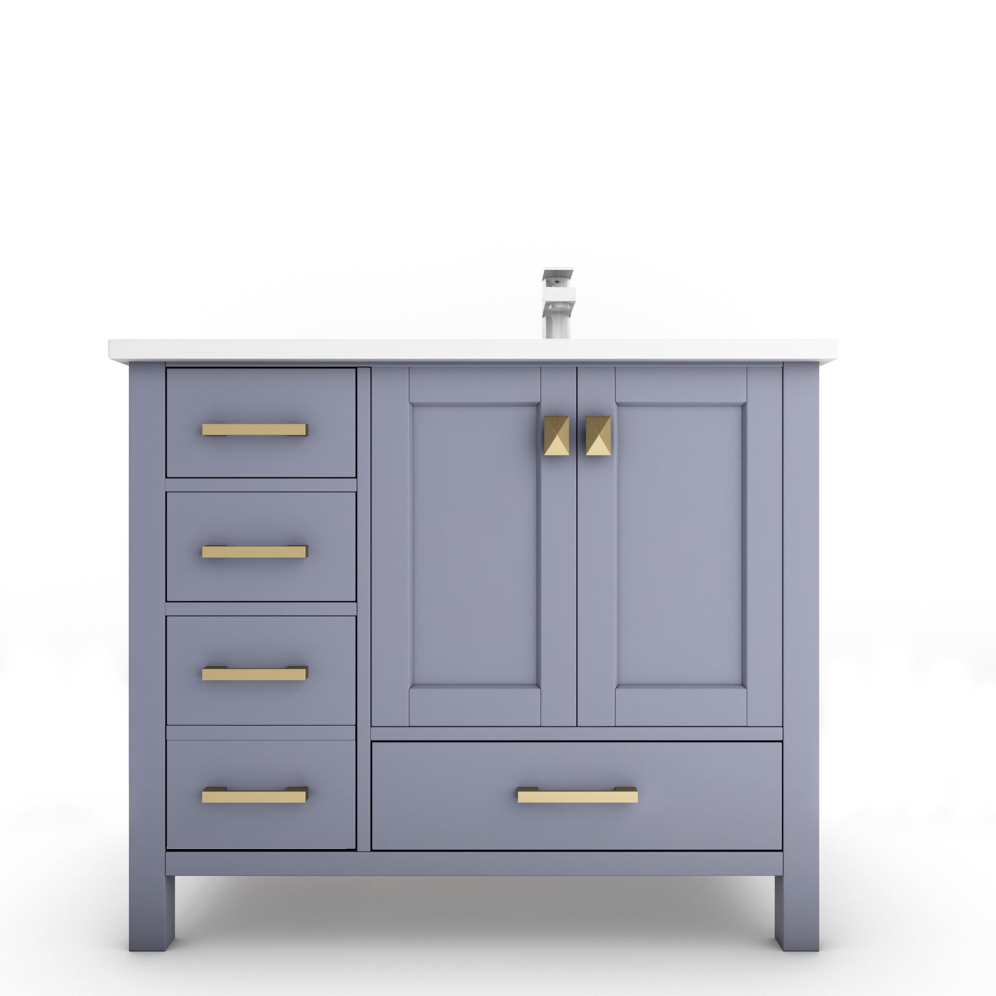 Castello USA, Castello USA Yamyam 36" Gray Right Offset Vanity Set With White Top and Gold Handles