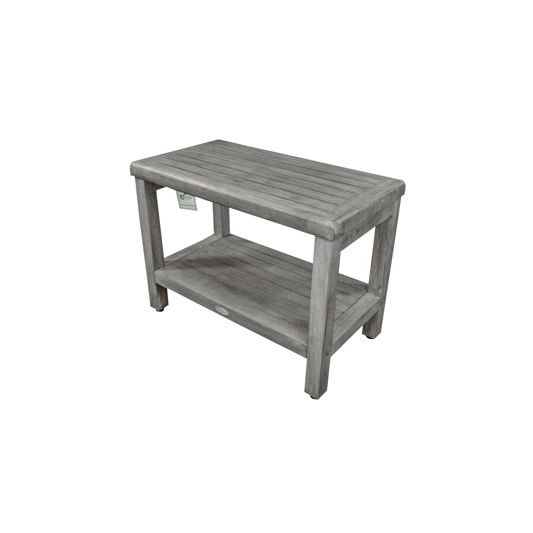 CoastalVogue by E&T Horizons, CoastalVogue Eleganto 24" Antique Gray Solid Teak Wood Shower Bench With Shelf