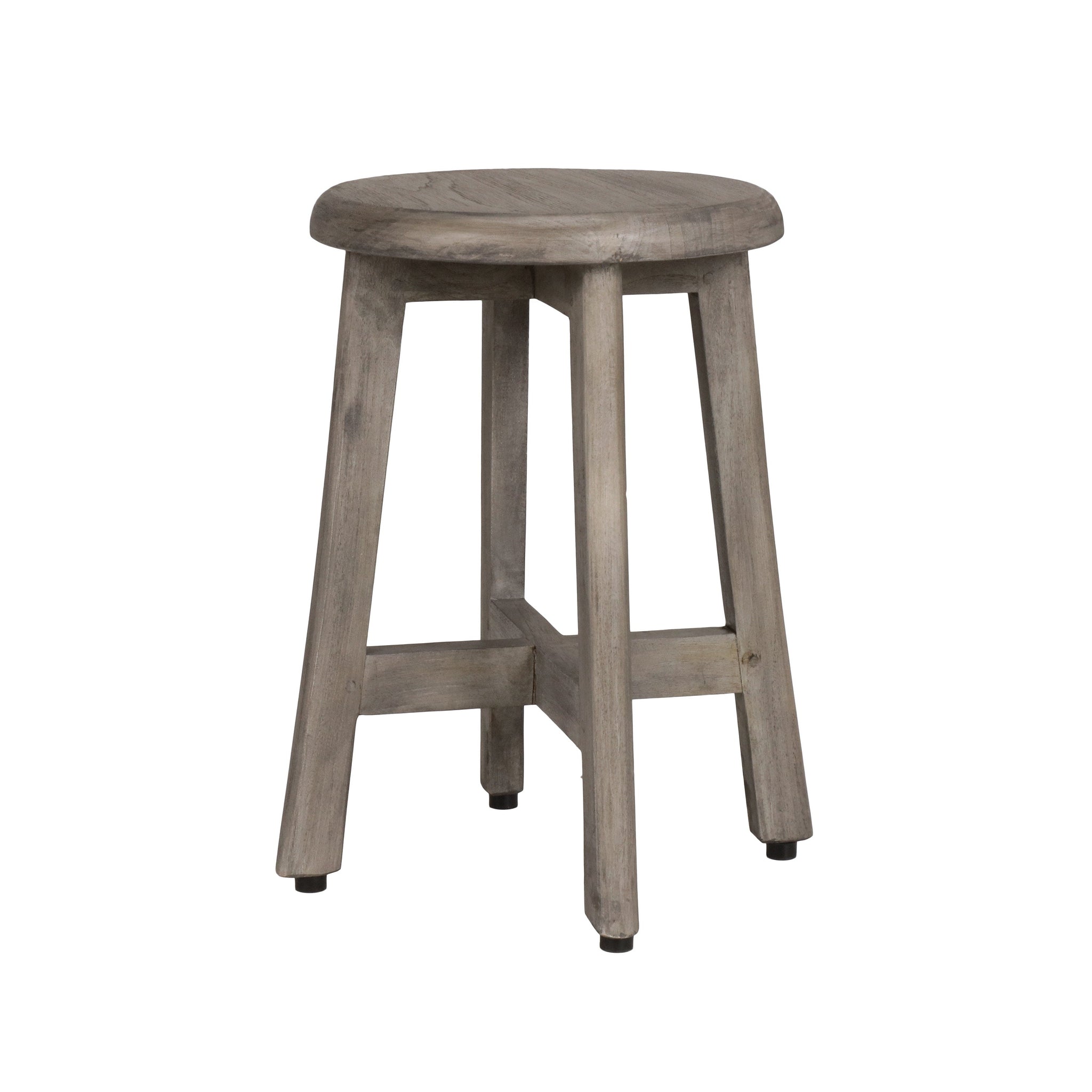 CoastalVogue by E&T Horizons, CoastalVogue Shoji 12" Antique Gray Solid Teak Wood Round Seat Shower Stool