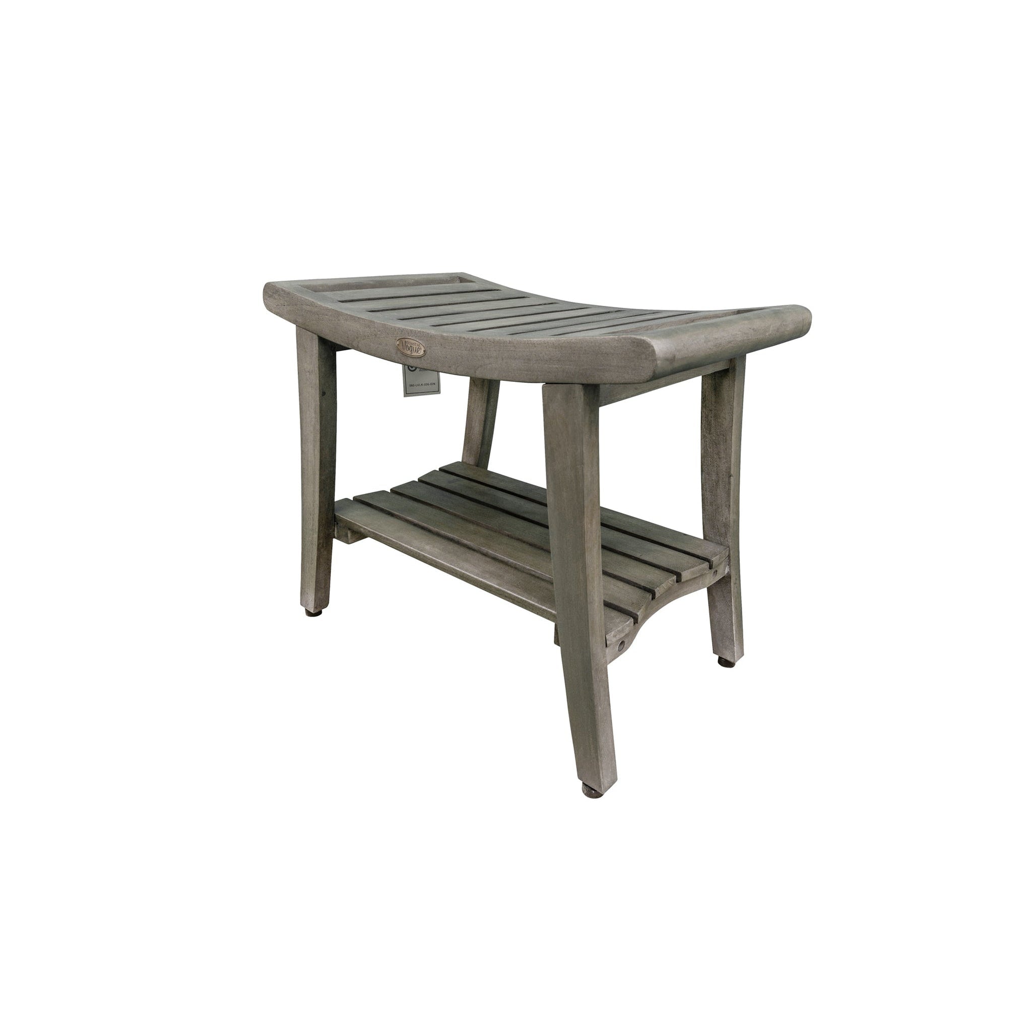 CoastalVogue by E&T Horizons, CoastalVouge Harmony 24" Antique Gray Solid Teak Wood Shower Bench With Shelf and LiftAide Arms