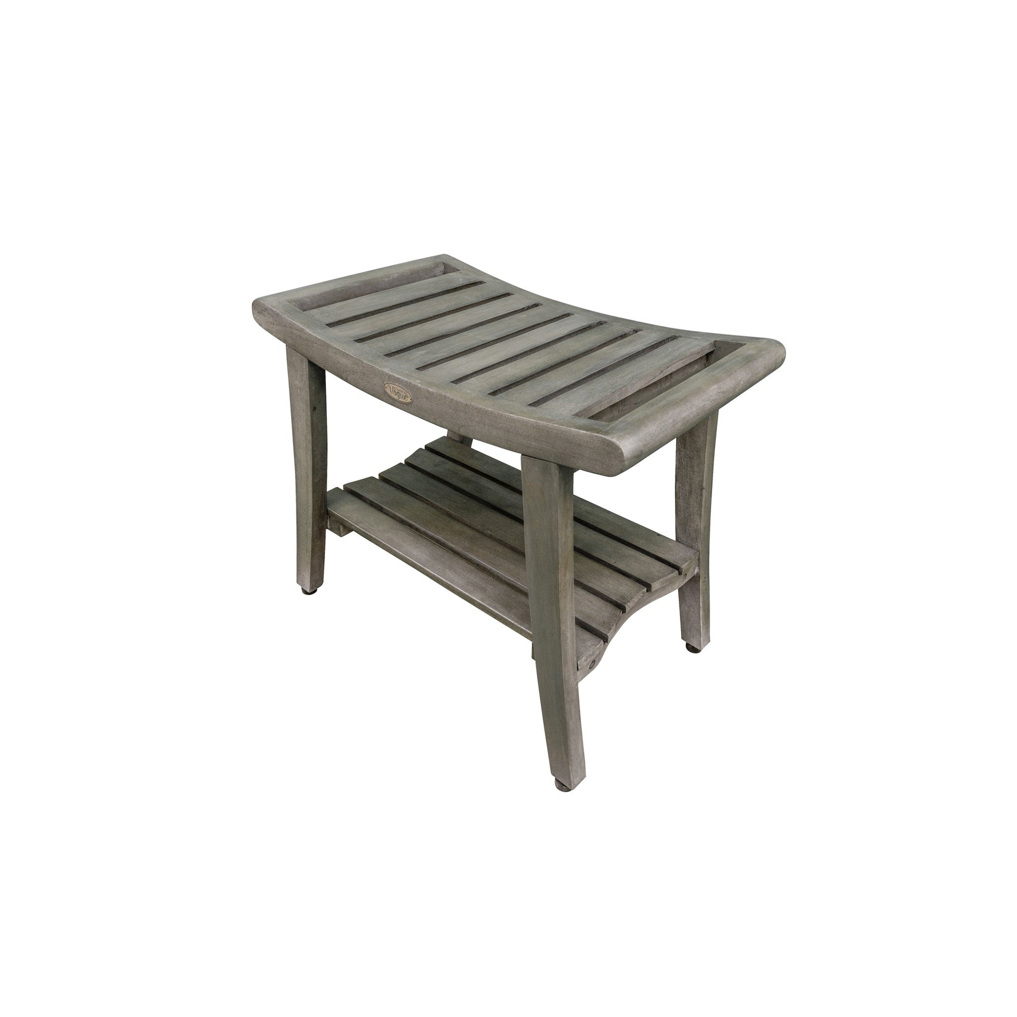 CoastalVogue by E&T Horizons, CoastalVouge Harmony 24" Antique Gray Solid Teak Wood Shower Bench With Shelf and LiftAide Arms