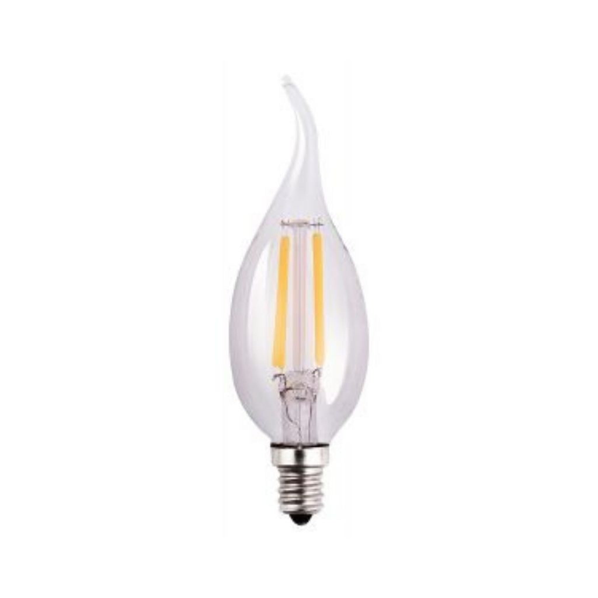 Craftmade, Craftmade 2-Watt Candle-Style With Flame Tip, Clear Finish, E12 Candelabra Base, 4.4" M.O.L., 2700K Warm White LED Light Bulb