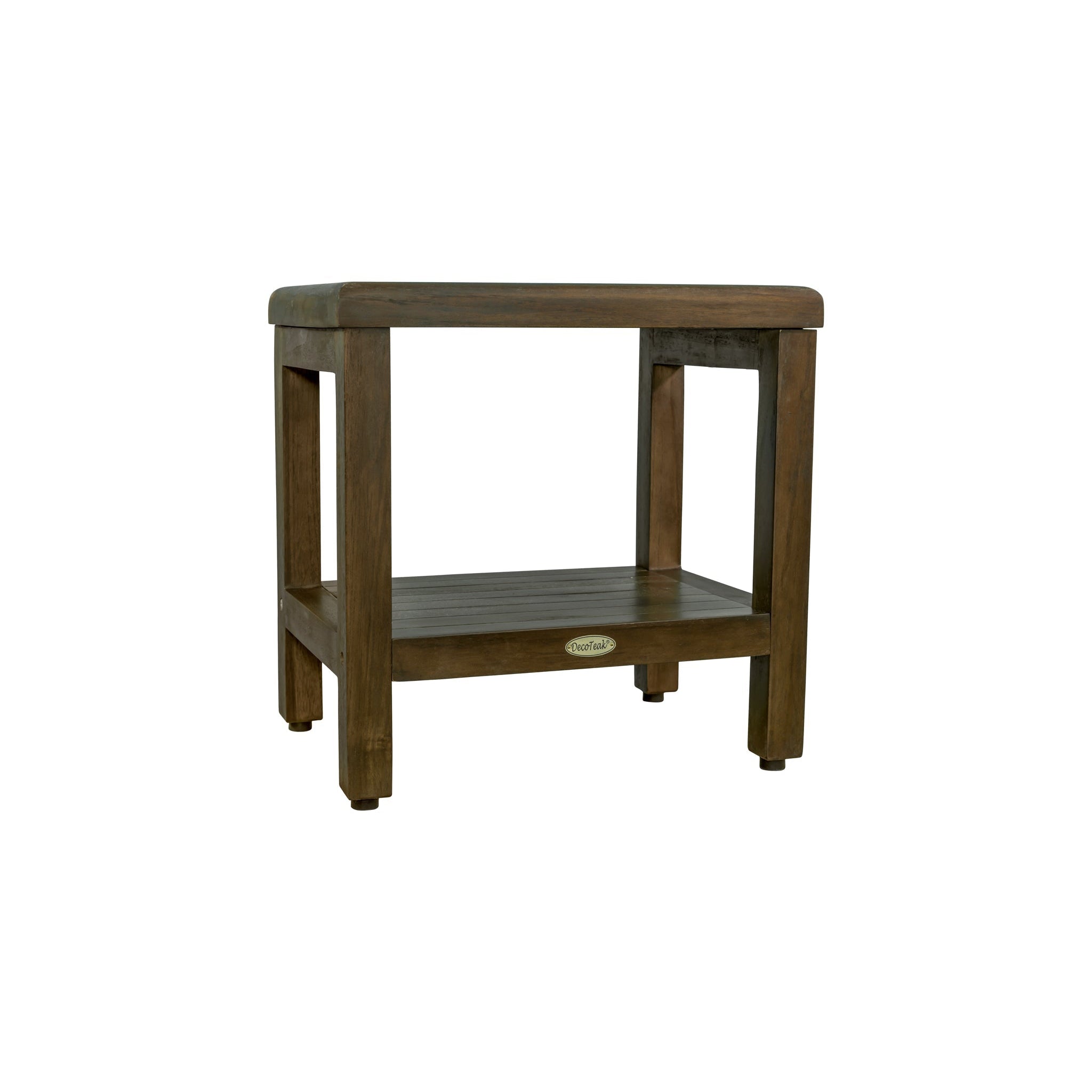 DecoTeak by E&T Horizons, DecoTeak Eleganto 18" Woodland Brown Solid Teak Wood Shower Bench With Shelf