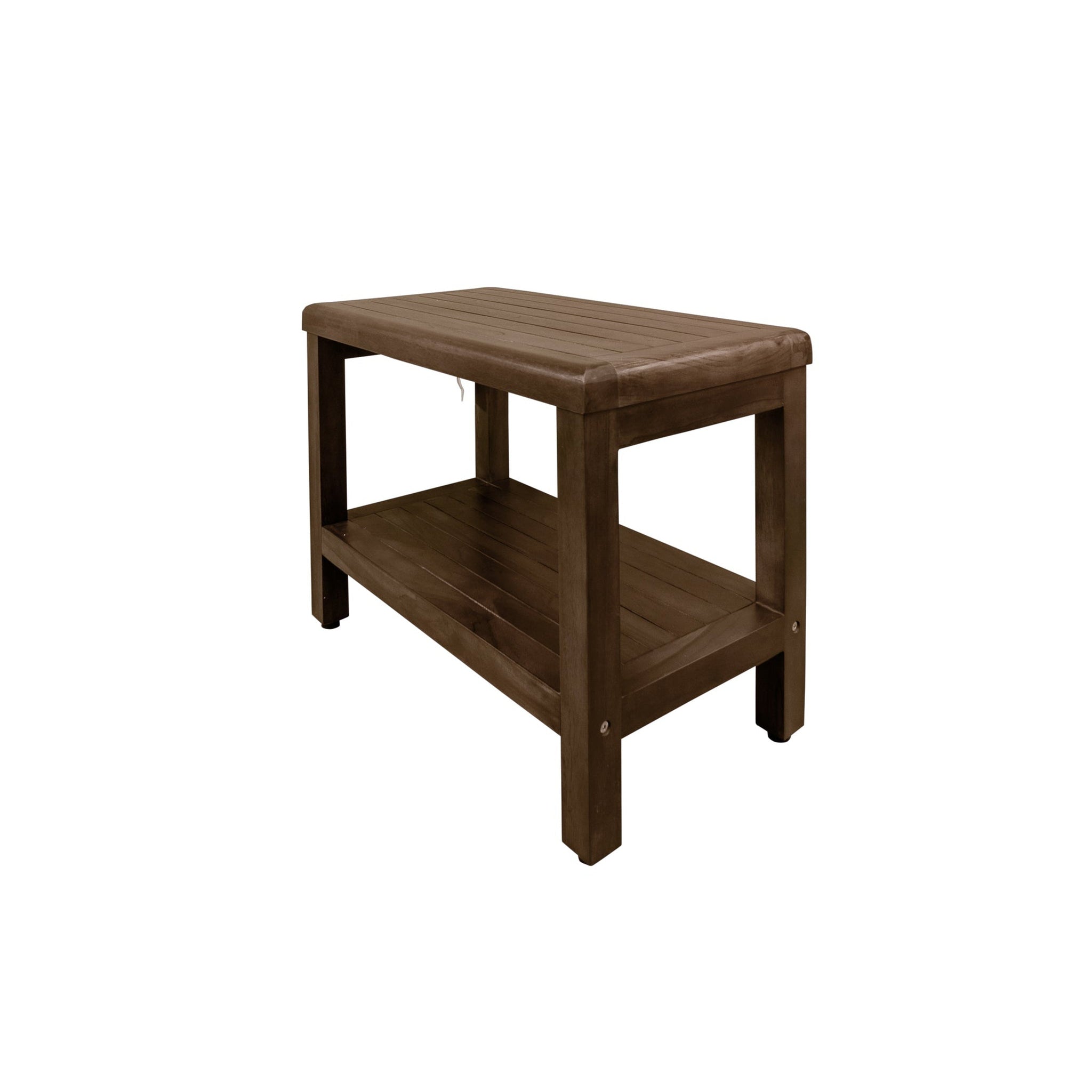 DecoTeak by E&T Horizons, DecoTeak Eleganto 24" Woodland Brown Solid Teak Wood Shower Bench With Shelf