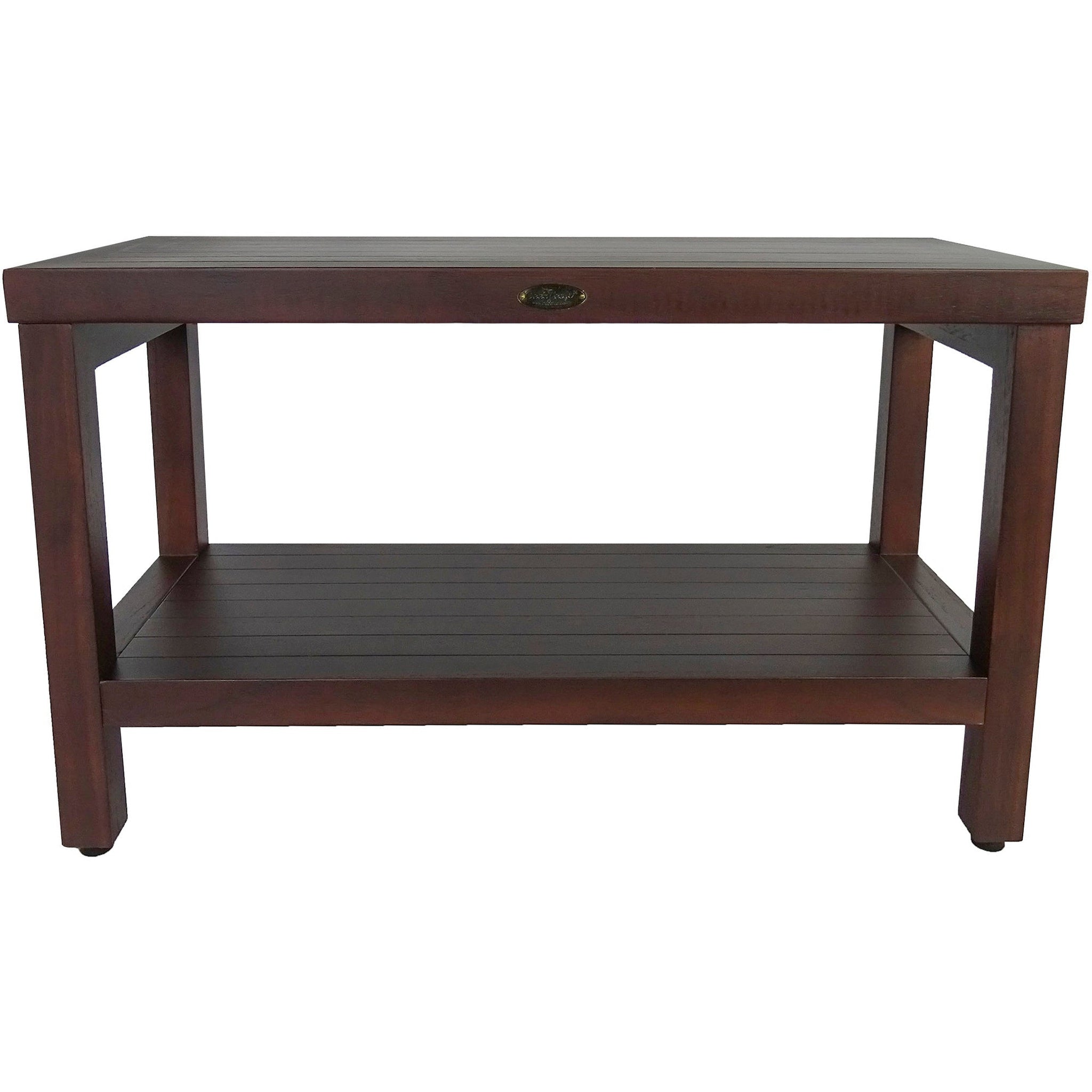 DecoTeak by E&T Horizons, DecoTeak Eleganto 30" Woodland Brown Solid Teak Wood Shower Bench With Shelf