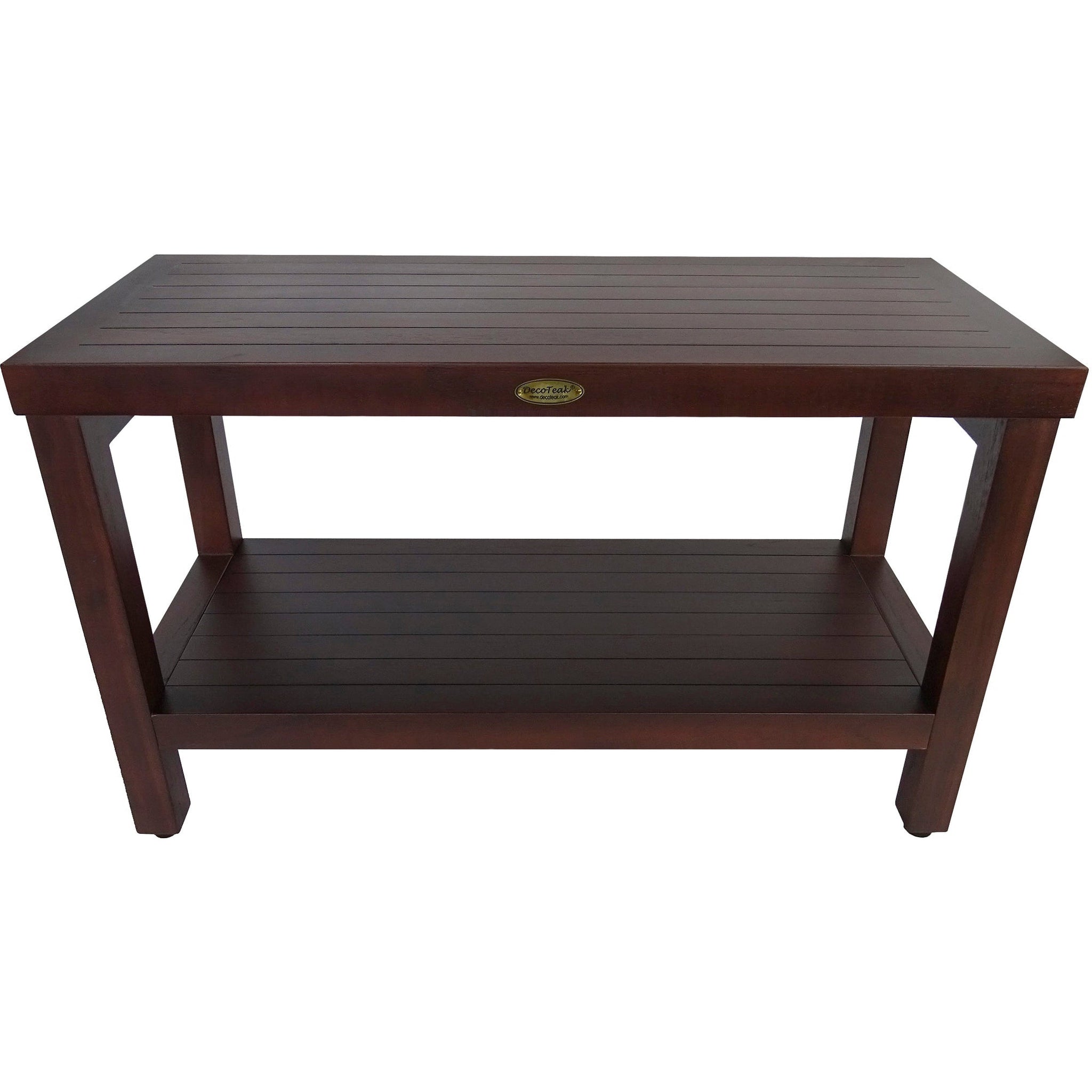 DecoTeak by E&T Horizons, DecoTeak Eleganto 30" Woodland Brown Solid Teak Wood Shower Bench With Shelf