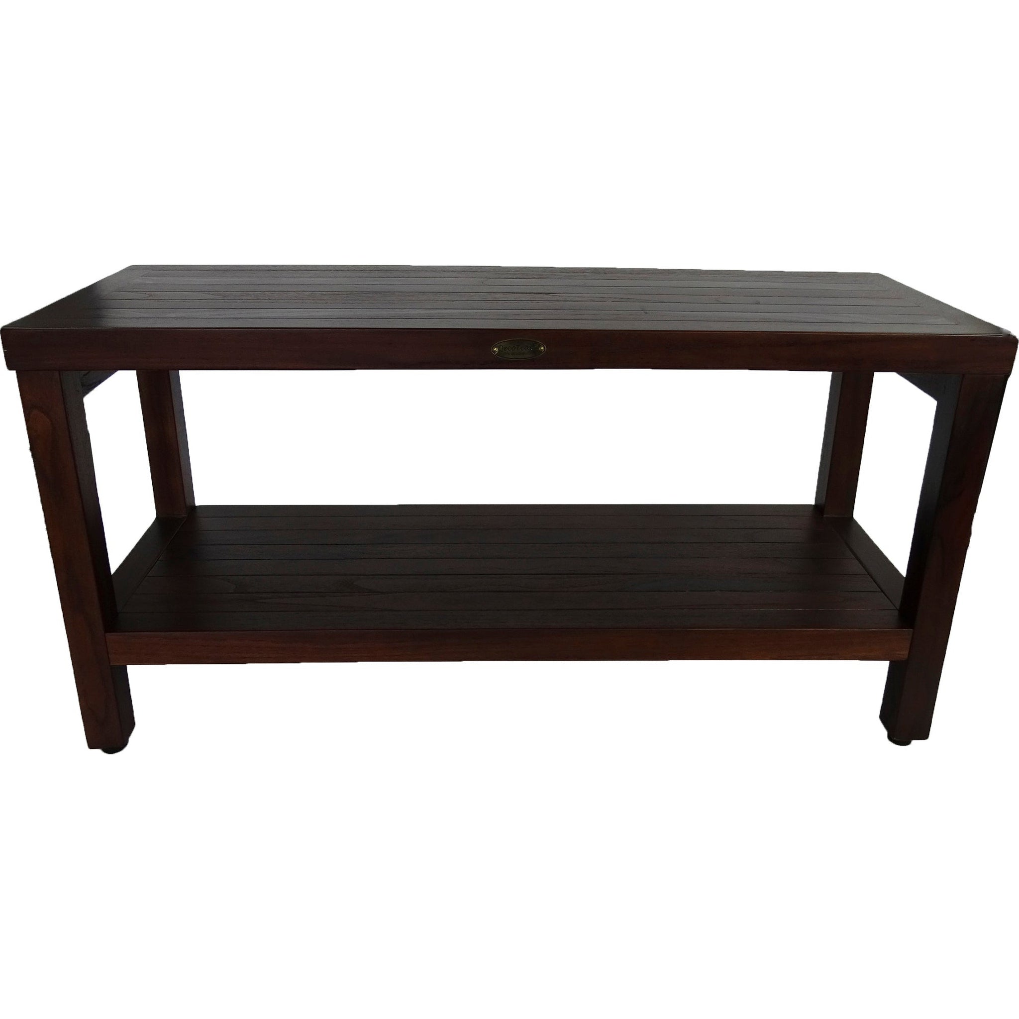 DecoTeak by E&T Horizons, DecoTeak Eleganto 35" Woodland Brown Solid Teak Wood Shower Bench With Shelf