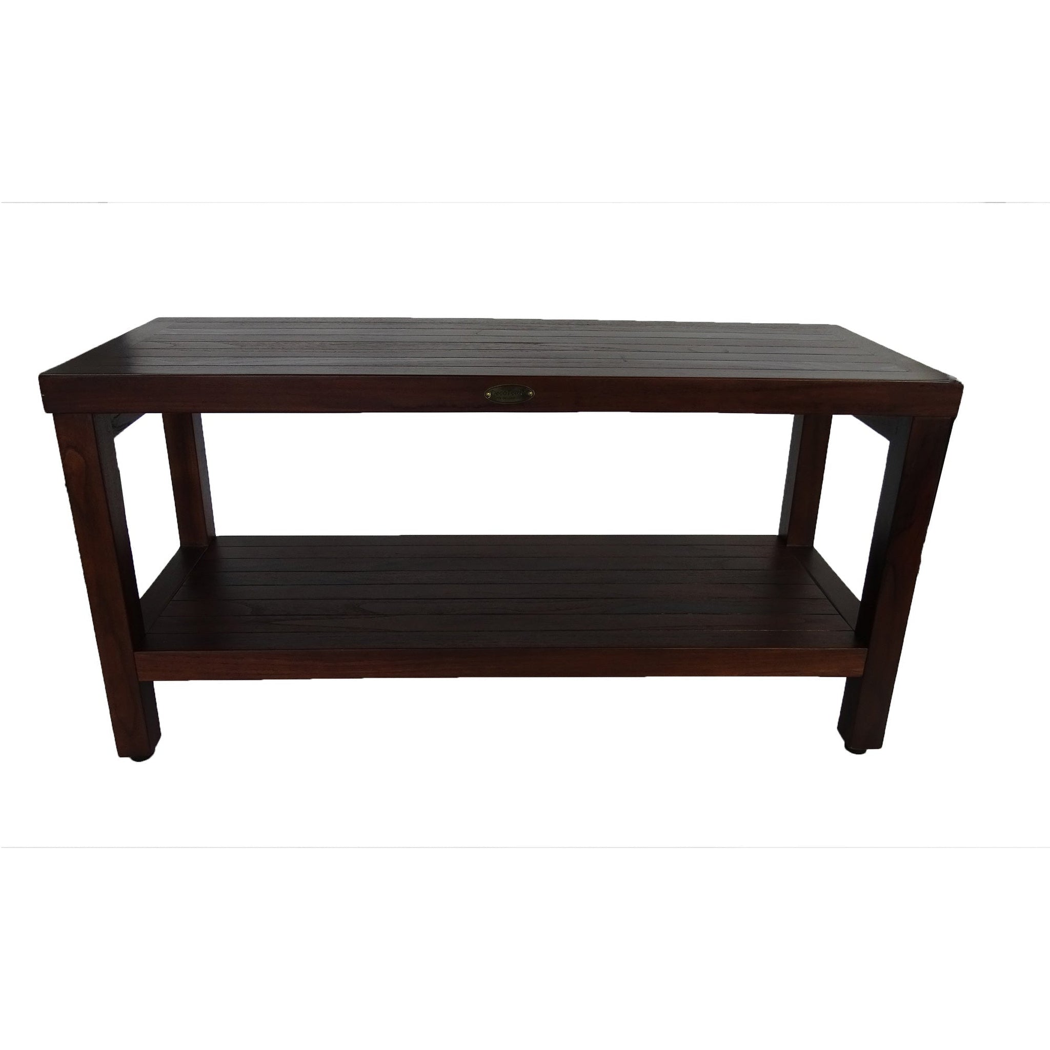 DecoTeak by E&T Horizons, DecoTeak Eleganto 35" Woodland Brown Solid Teak Wood Shower Bench With Shelf