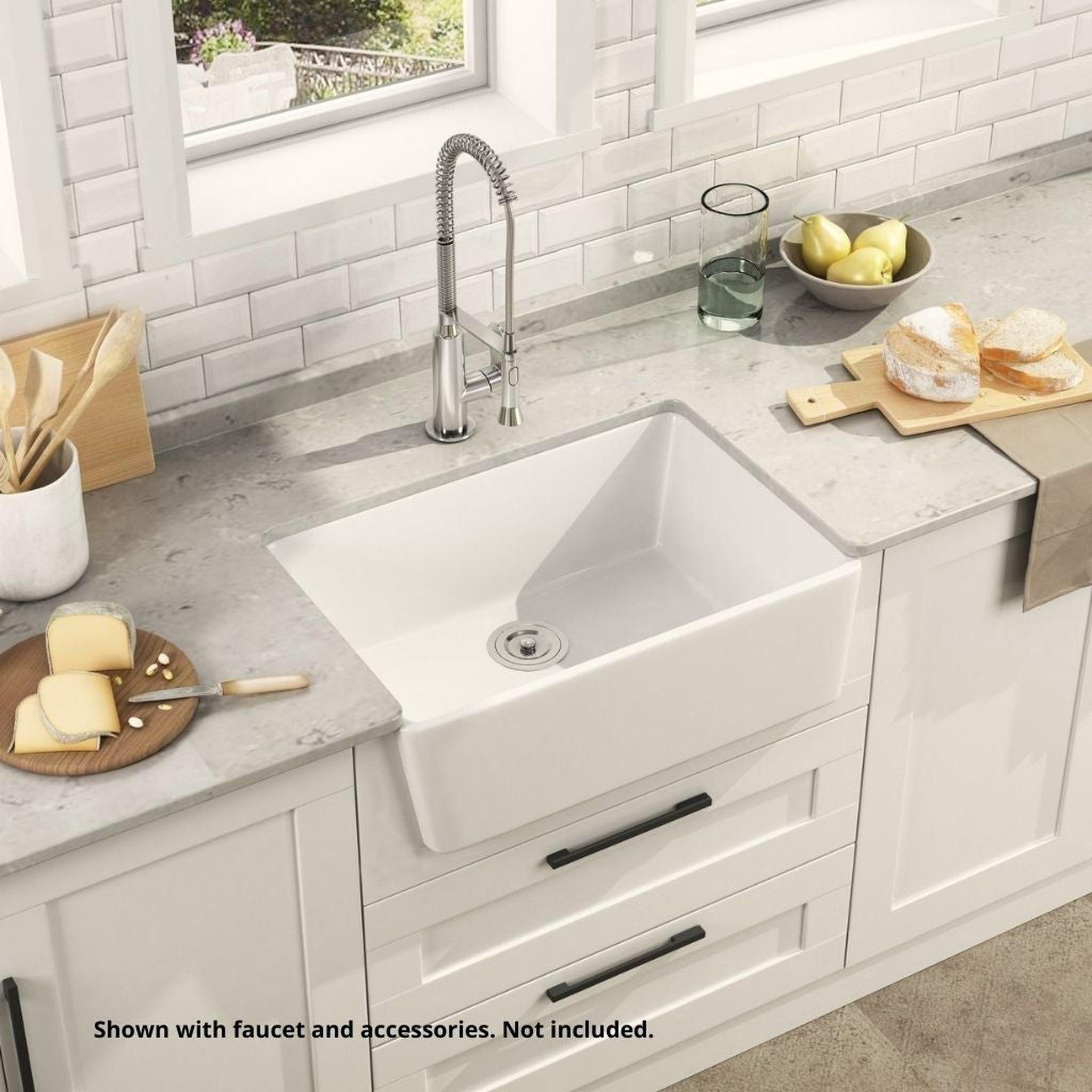 DeerValley, DeerValley DV-1K116 16" x 22" x 8" White Ceramic Farmhouse Single Kitchen Sink With Apron Front Designed