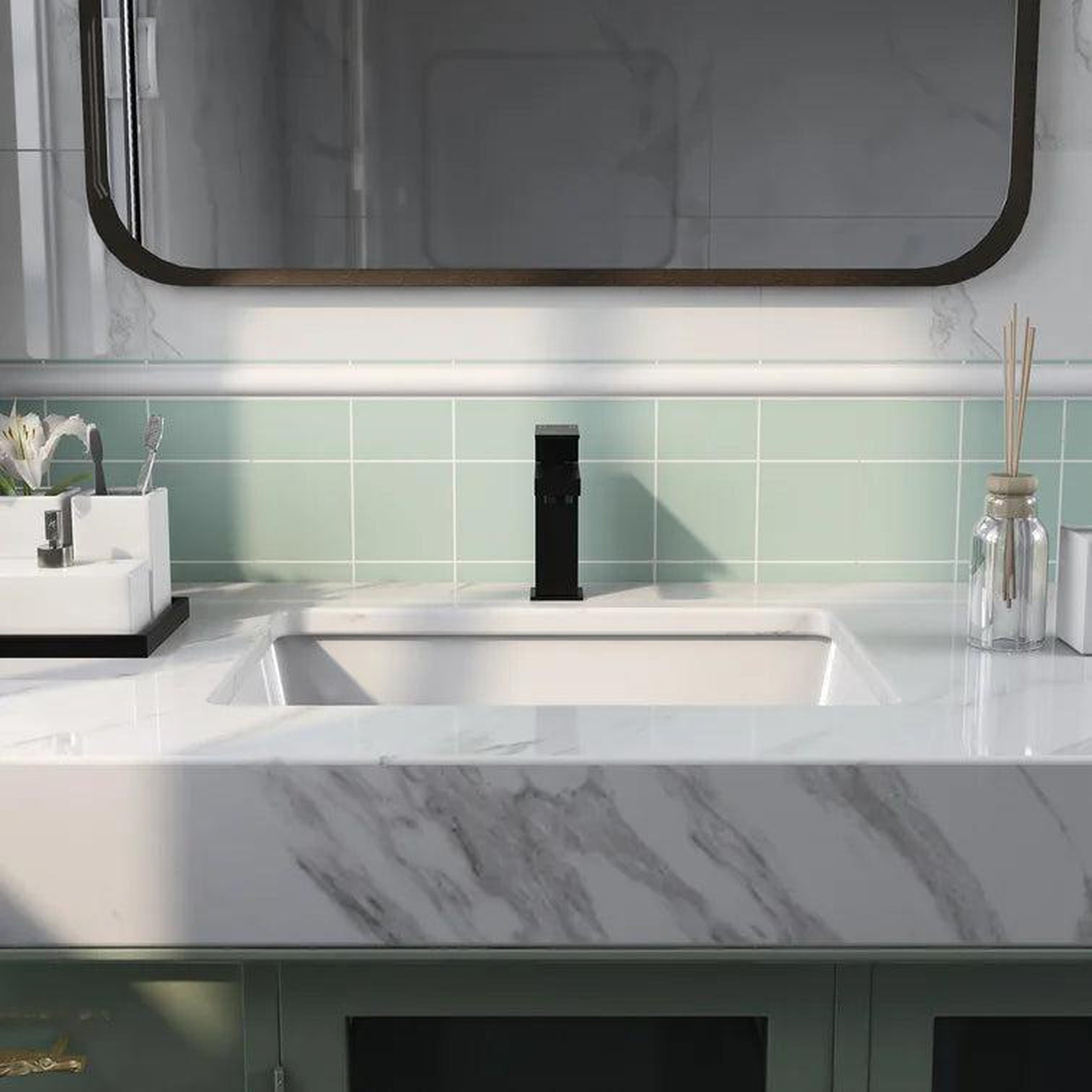 DeerValley, DeerValley DV-1U202 Ursa 22" x 16" White Ceramic Undermount Rectangular Space-Saving Bathroom Sink With Overflow