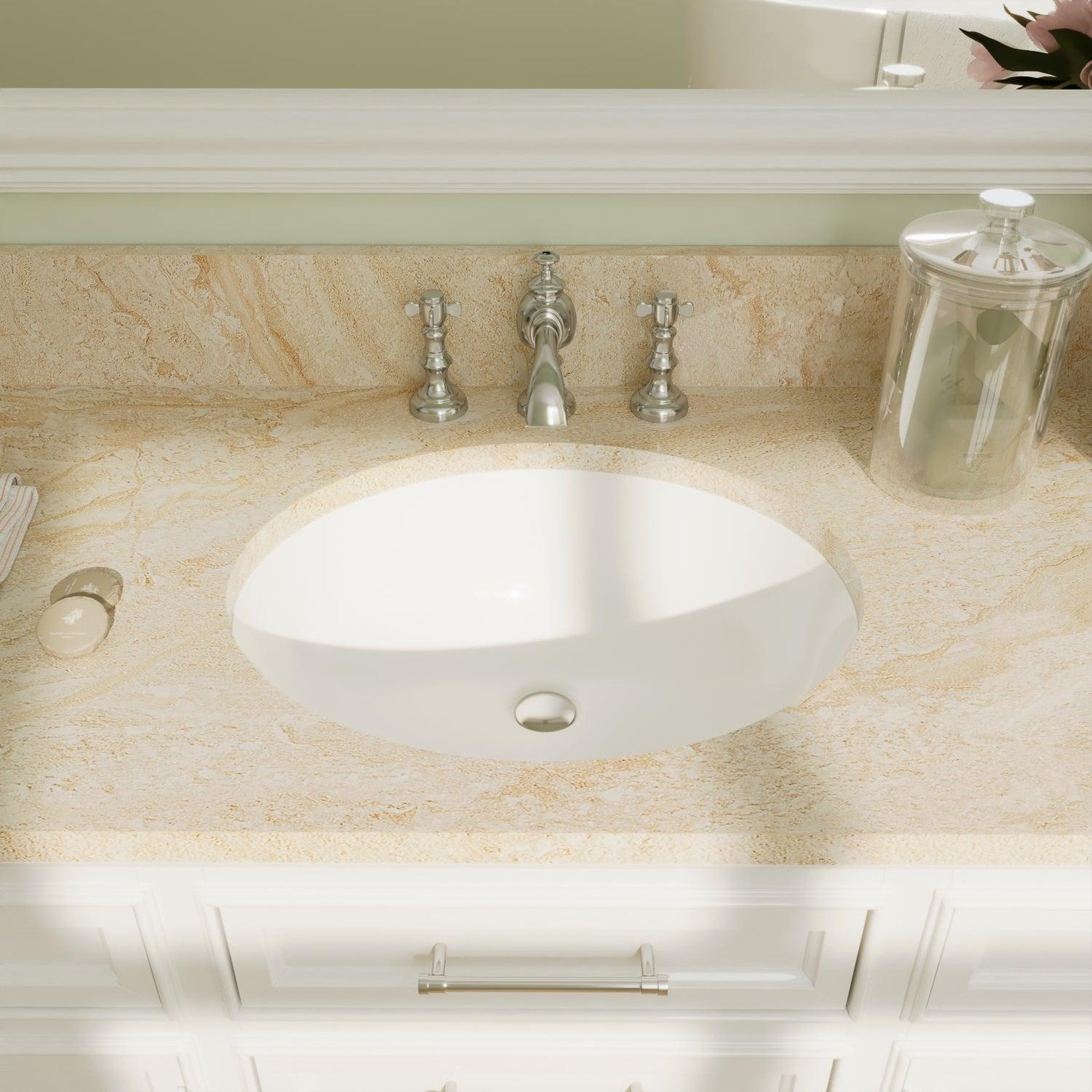 DeerValley, DeerValley DV-1U303 Symmetry 18" x 15" Oval Undermount Bathroom Sink With Overflow Hole