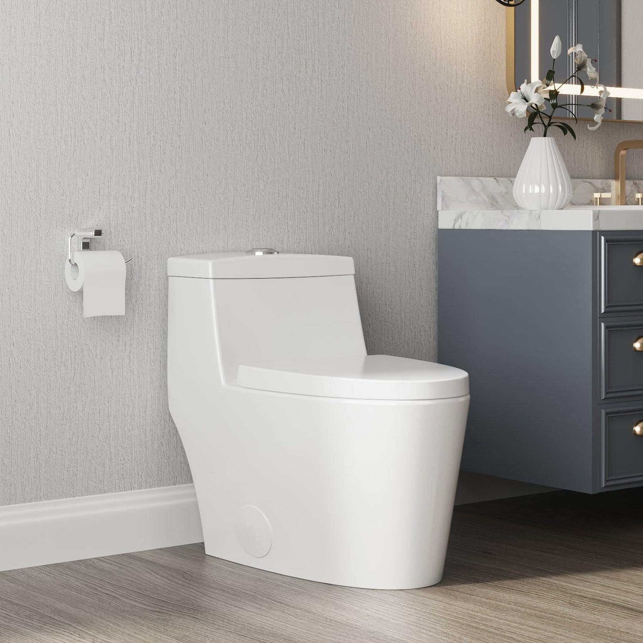 DeerValley, DeerValley Prism Tornado Dual-Flush Compant Elongated Glazed White One-Piece Toilet With Soft Closing Seat