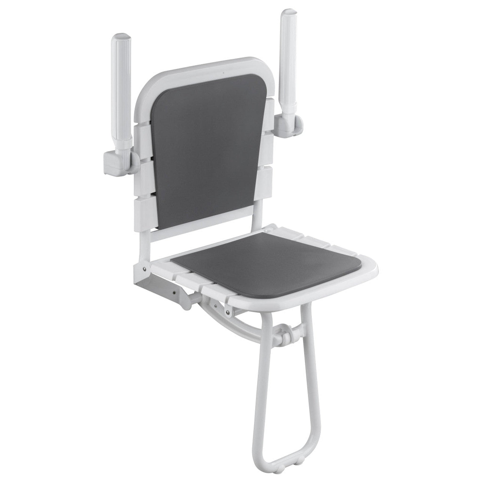 Design By Intent - Pellet, Design By Intent - Pellet Comfortique 23" Wall Mounted Fold Away White and Gray Shower Chair With Back and Arm Rest