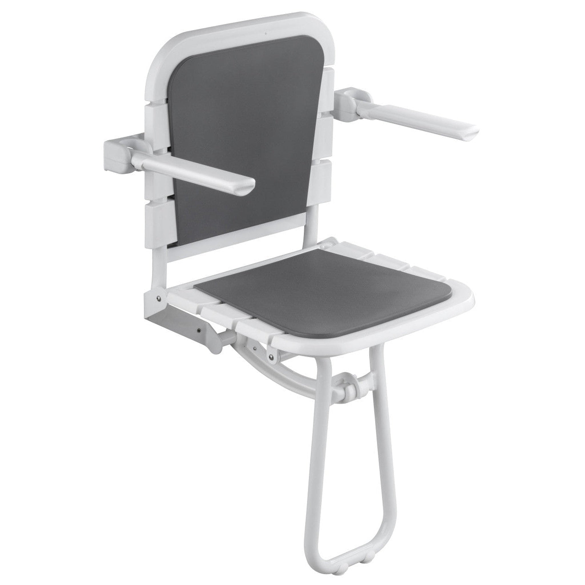 Design By Intent - Pellet, Design By Intent - Pellet Comfortique 23" Wall Mounted Fold Away White and Gray Shower Chair With Back and Arm Rest