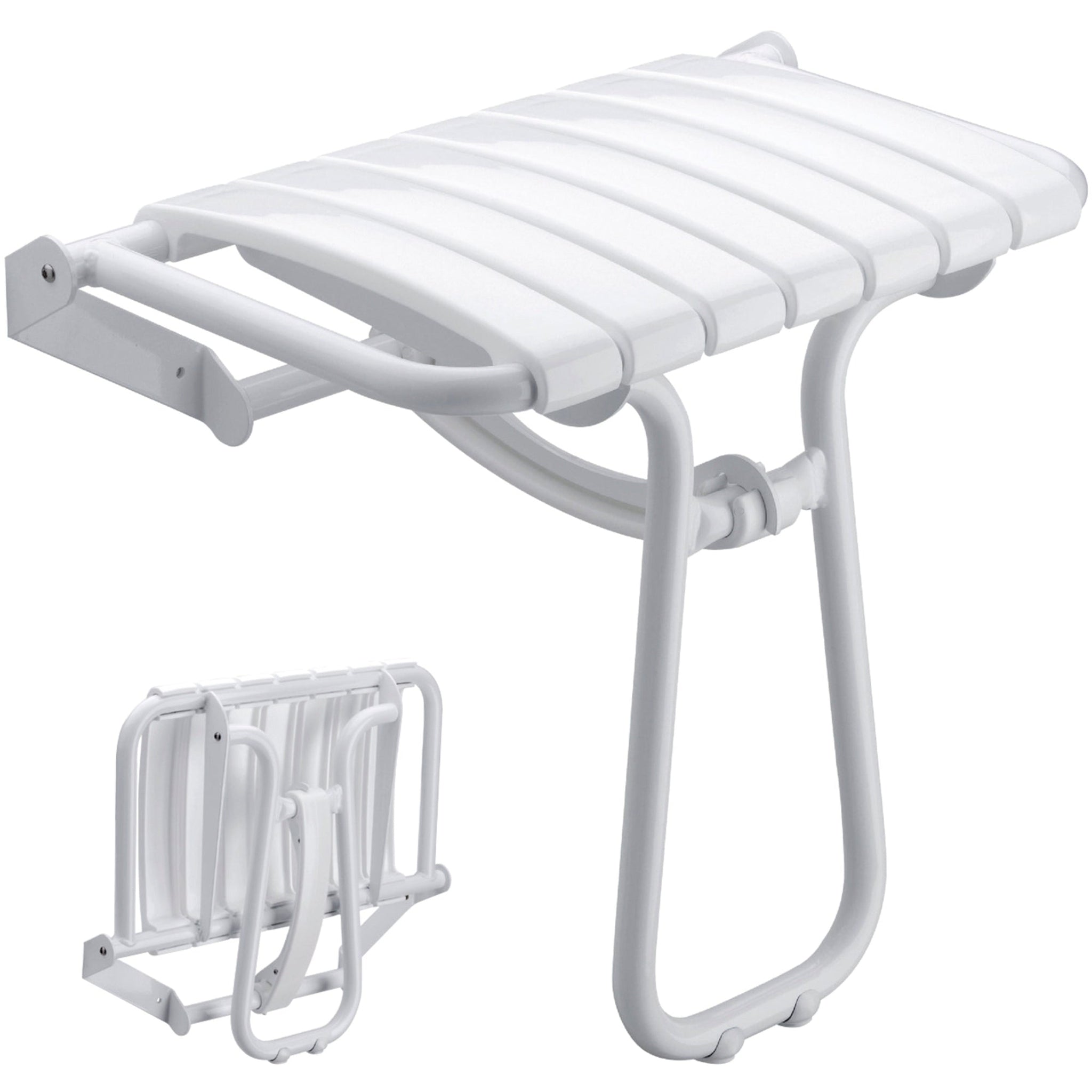 Design By Intent - Pellet, Design By Intent - Pellet Elegancia 20" Wall Mount Fold Away White Shower Seat With Integrated Support Stand