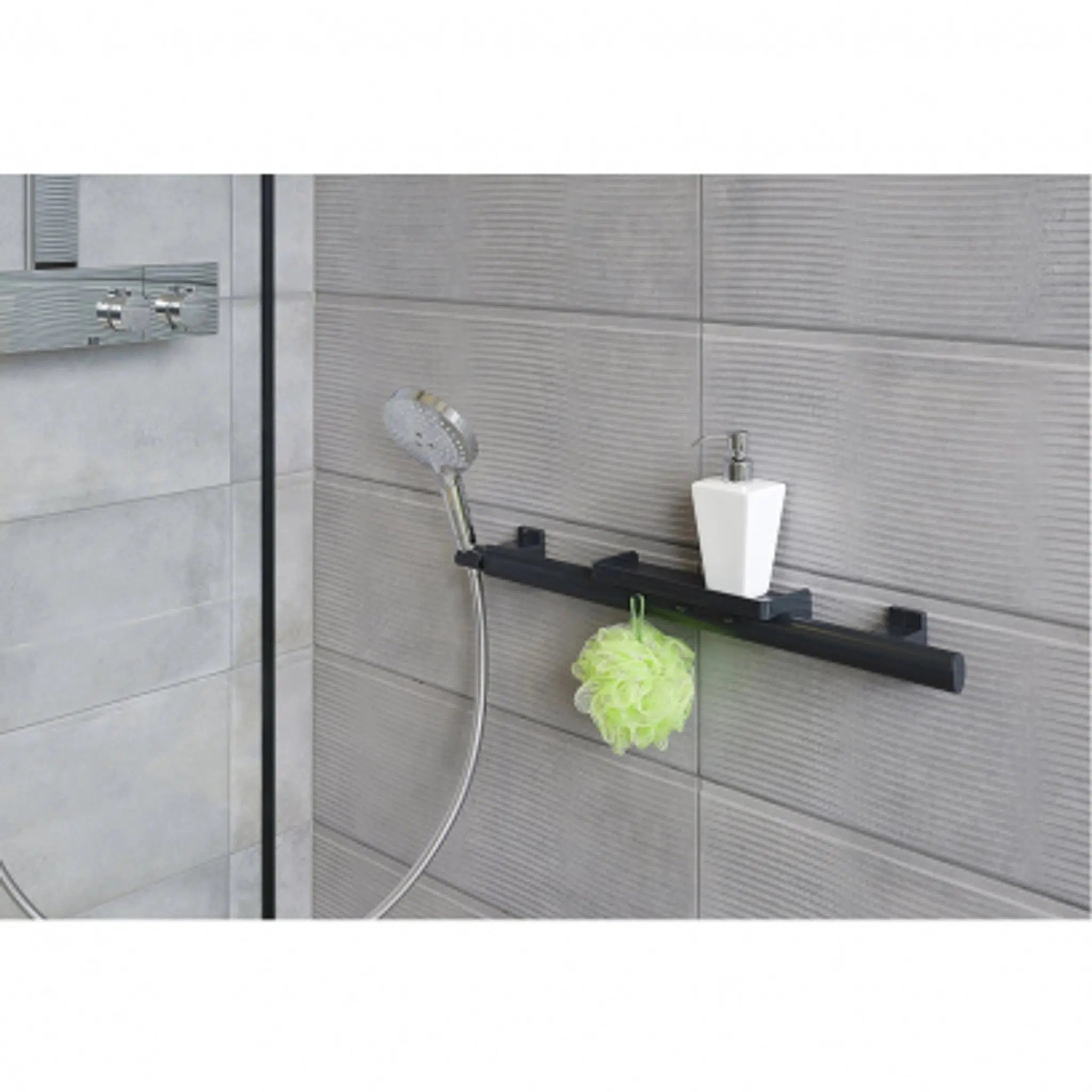 Design By Intent - Pellet, Design By Intent - Pellet Ellipso 25" Black Grab Bar With Removable Shelf and 4-Hook