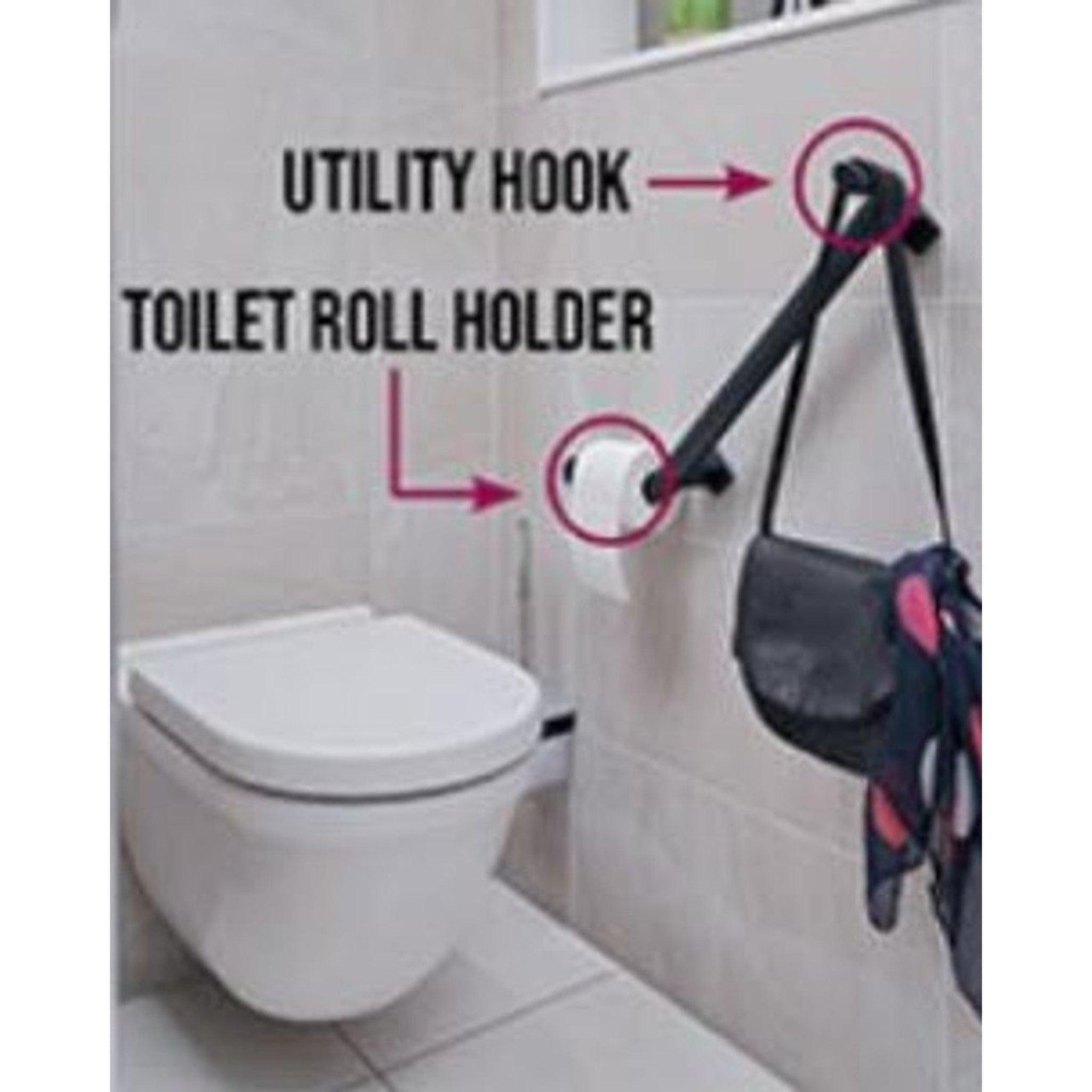 Design By Intent - Pellet, Design By Intent - Pellet Ellipso Black Angled Grab Bar With Purse Hook and Toilet Paper Holder