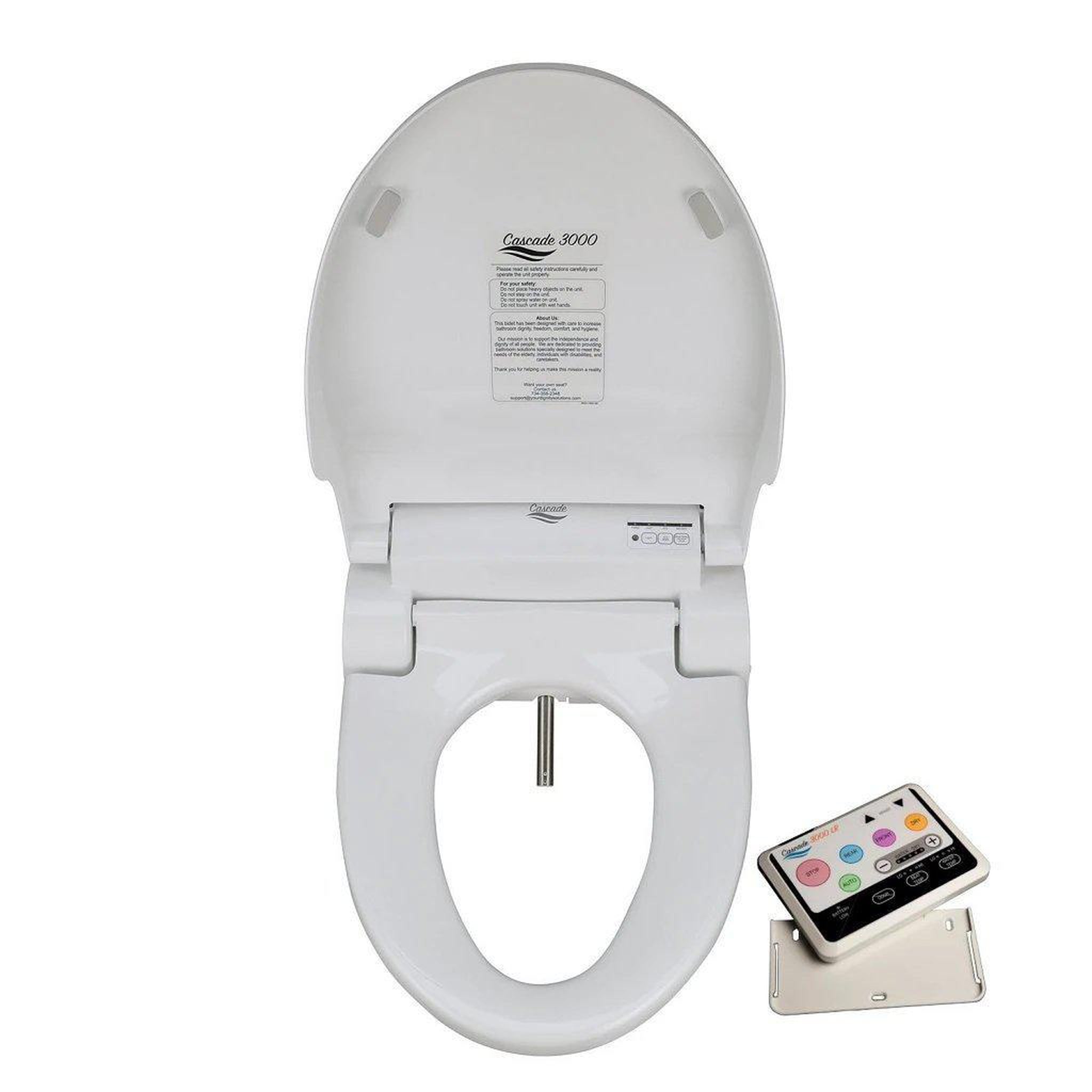 Dignity Solutions, Dignity Solutions Cascade 3000 19" Round White Electric Bidet Toilet Seat With Large Remote Control