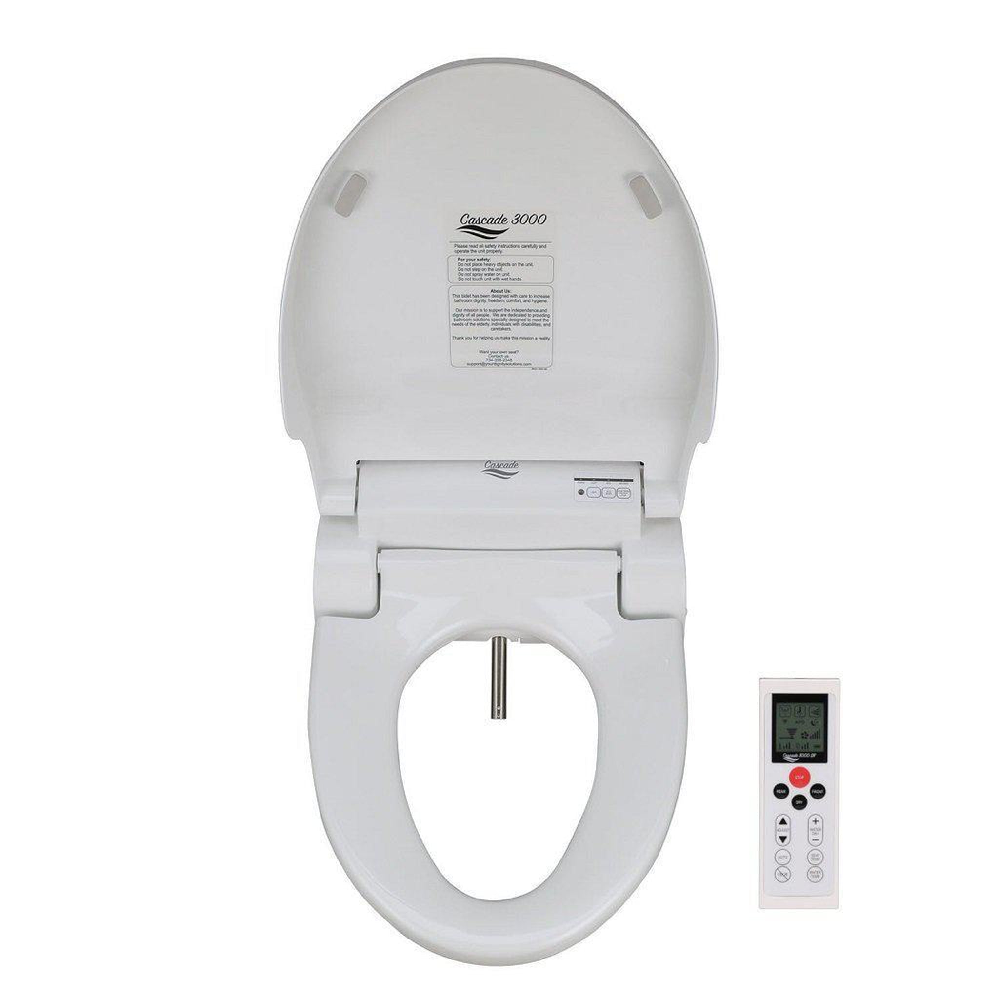 Dignity Solutions, Dignity Solutions Cascade 3000 19" Round White Electric Bidet Toilet Seat With Small Remote Control