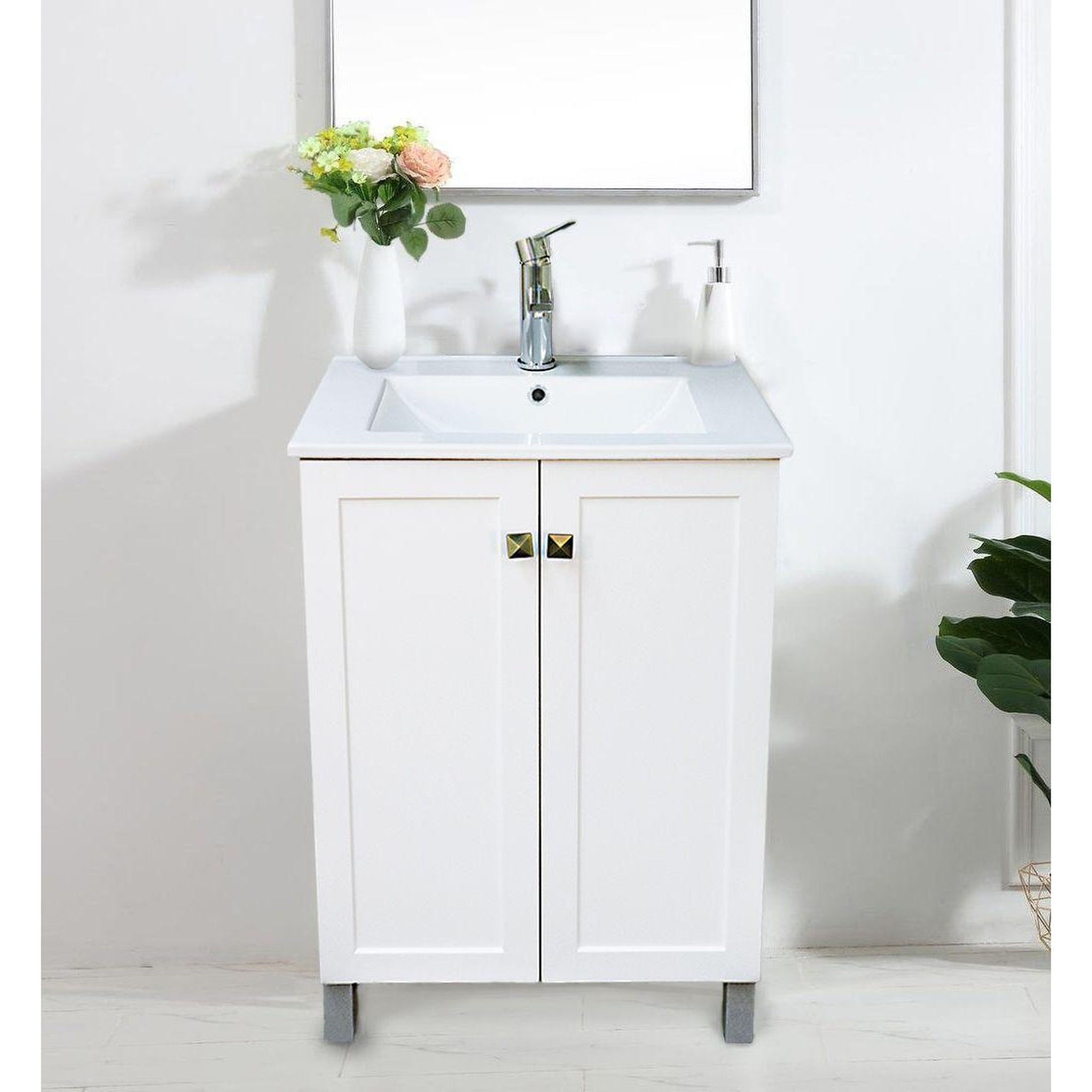 DreamWerks, DreamWerks 24" W x 22" D x 33" H Vanity with Ceramic Vanity Top in White