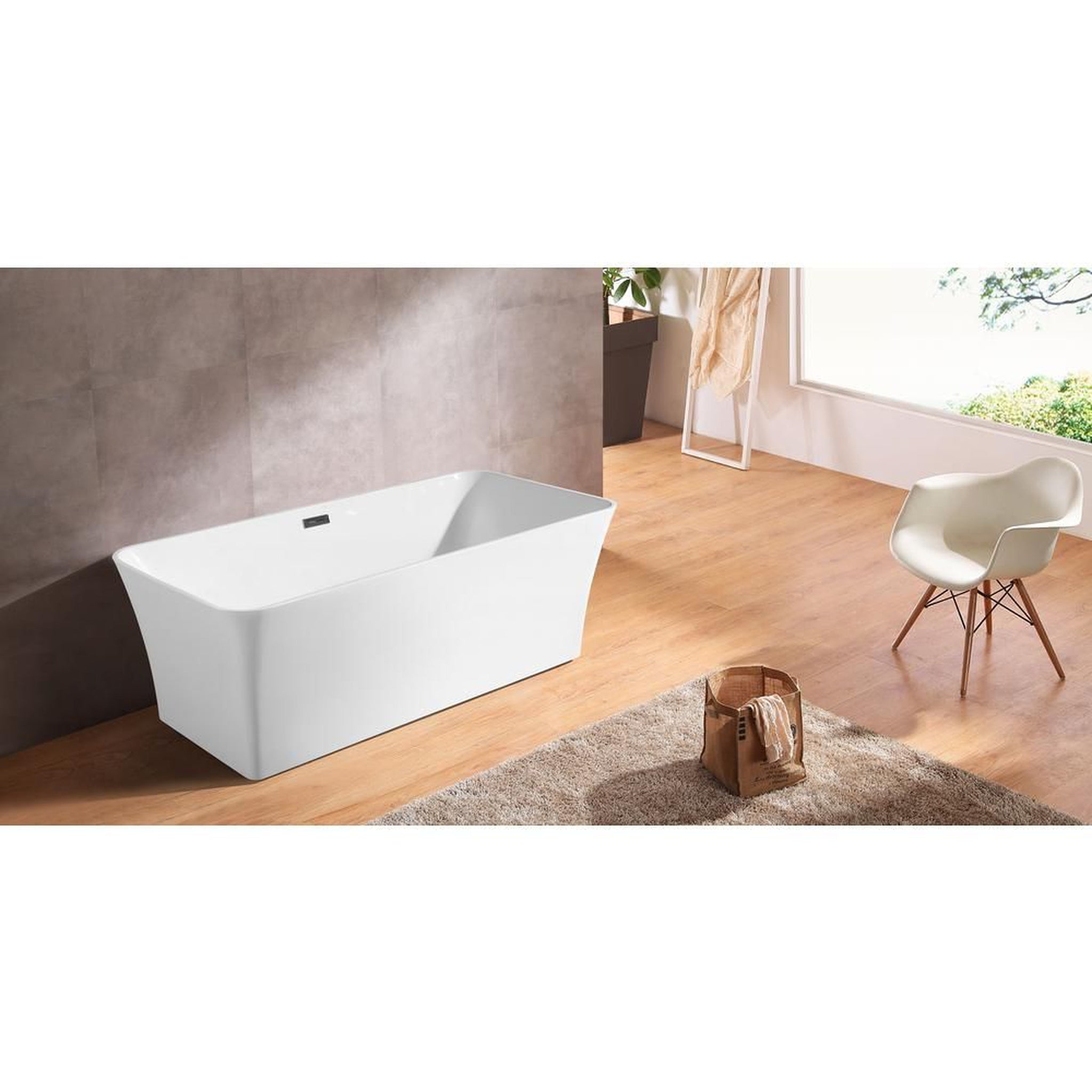 DreamWerks, DreamWerks 66.9" Glossy White Acrylic Rectangular Flatbottom Bathtub