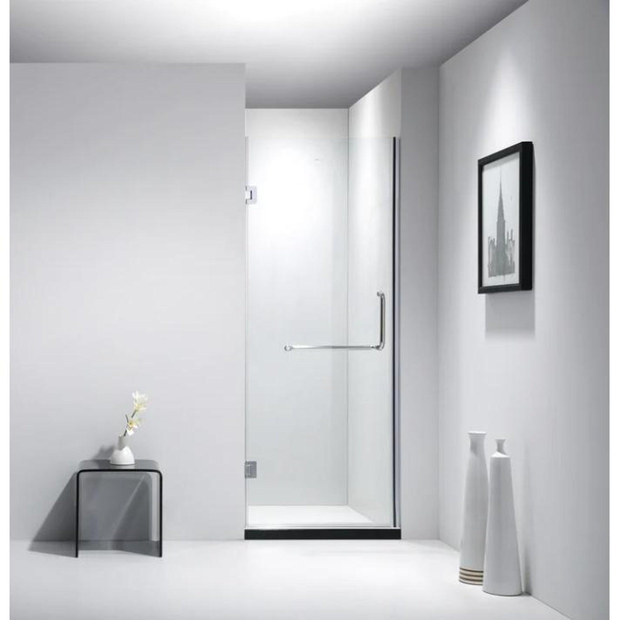 DreamWerks, Dreamwerks 30" x 79" Clear Glass Frameless Hinged Shower Door With Stainless Steel Handle