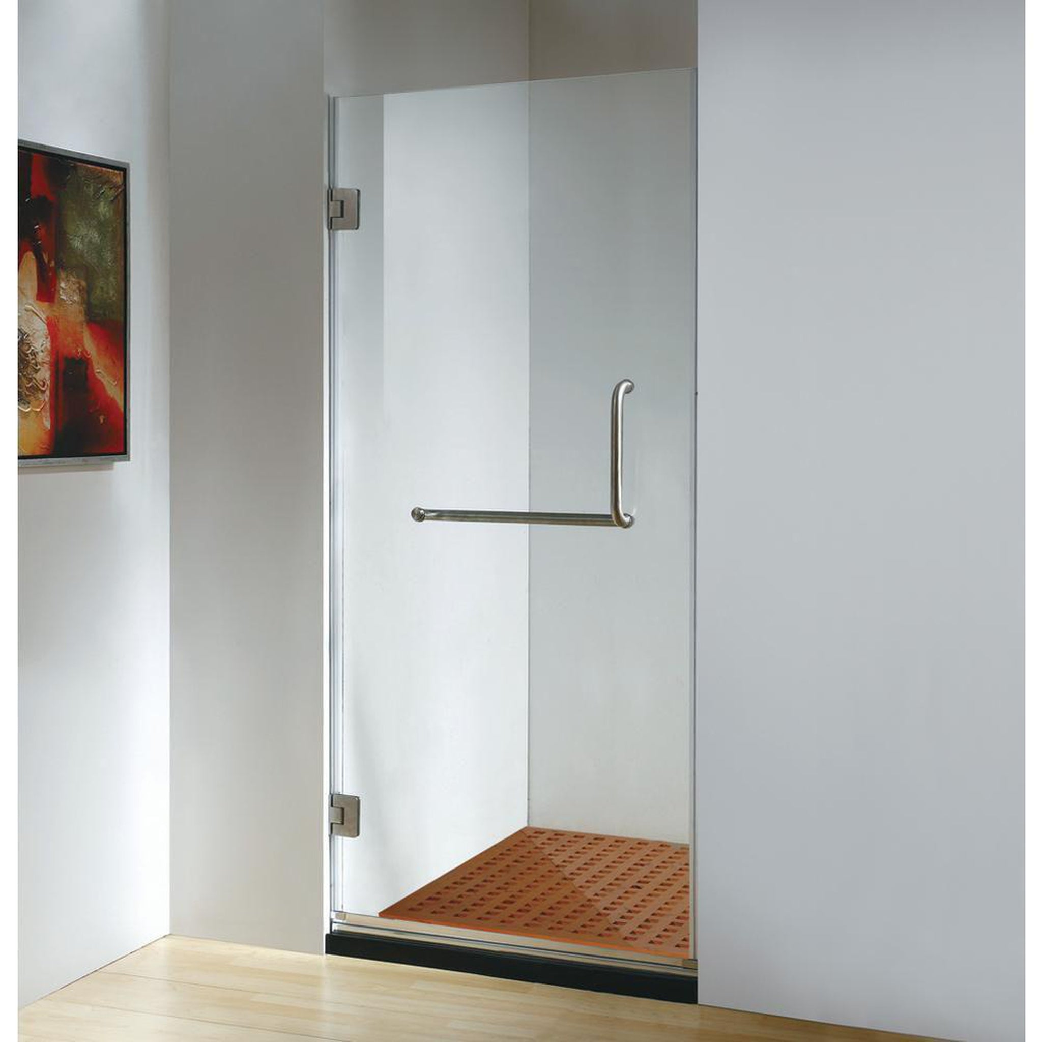 DreamWerks, Dreamwerks 30" x 79" Clear Glass Frameless Hinged Shower Door With Stainless Steel Handle