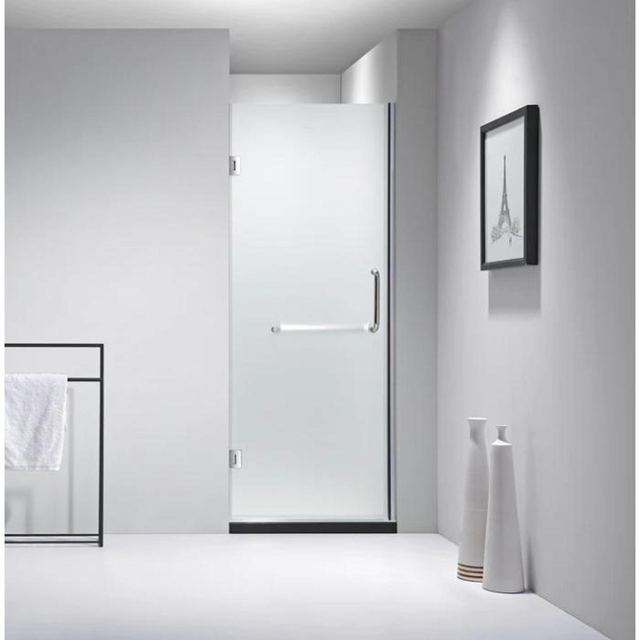 DreamWerks, Dreamwerks 30" x 79" Frosted Glass Frameless Hinged Shower Door With Stainless Steel Handle