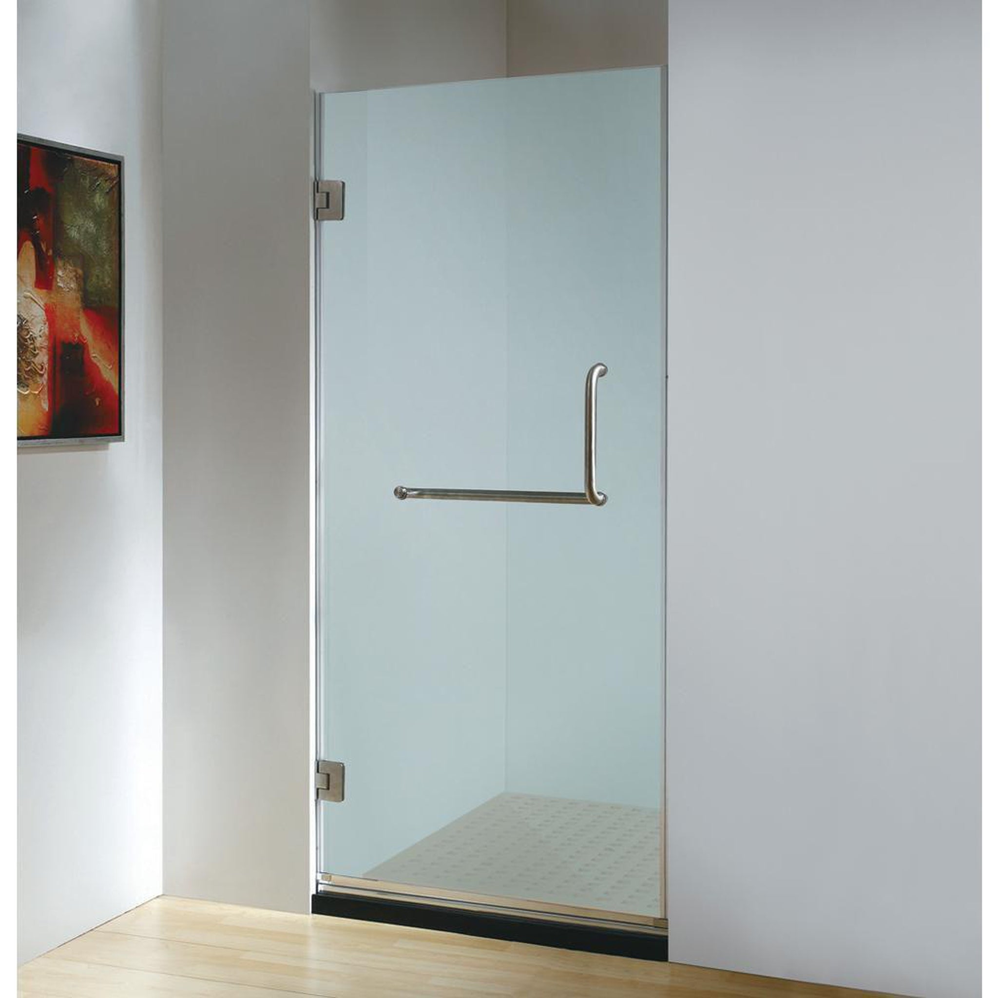 DreamWerks, Dreamwerks 30" x 79" Frosted Glass Frameless Hinged Shower Door With Stainless Steel Handle