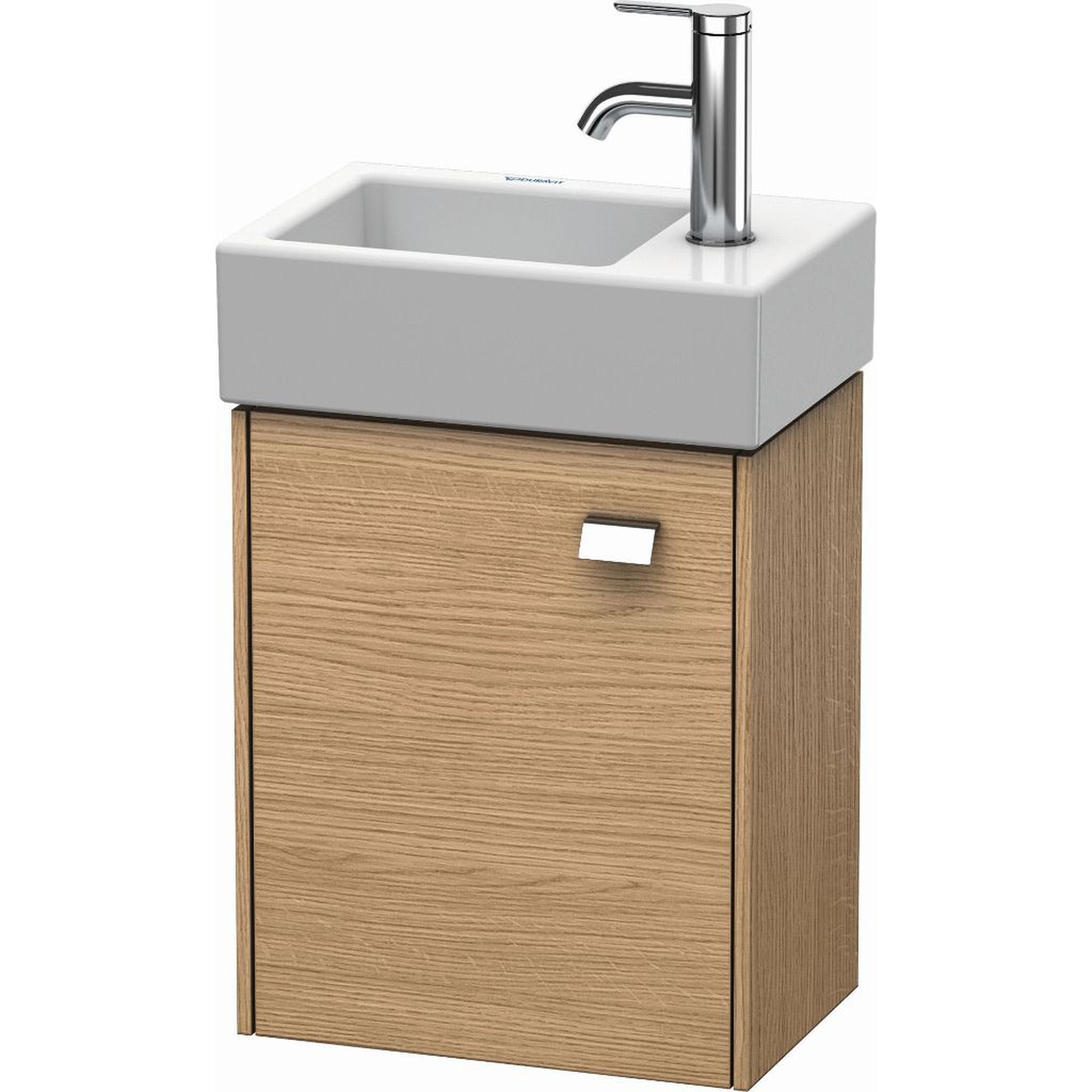 Duravit, Duravit Brioso 14" x 17" x 9" Wall-Mount Vanity Unit With Left Hinge One Door Cabinet in European Oak and Chrome Handle