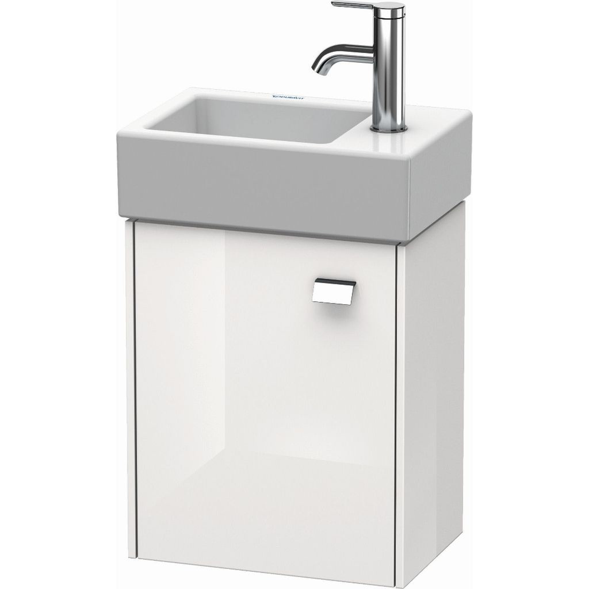 Duravit, Duravit Brioso 14" x 17" x 9" Wall-Mount Vanity Unit With Left Hinge One Door Cabinet in White High Gloss and Chrome Handle